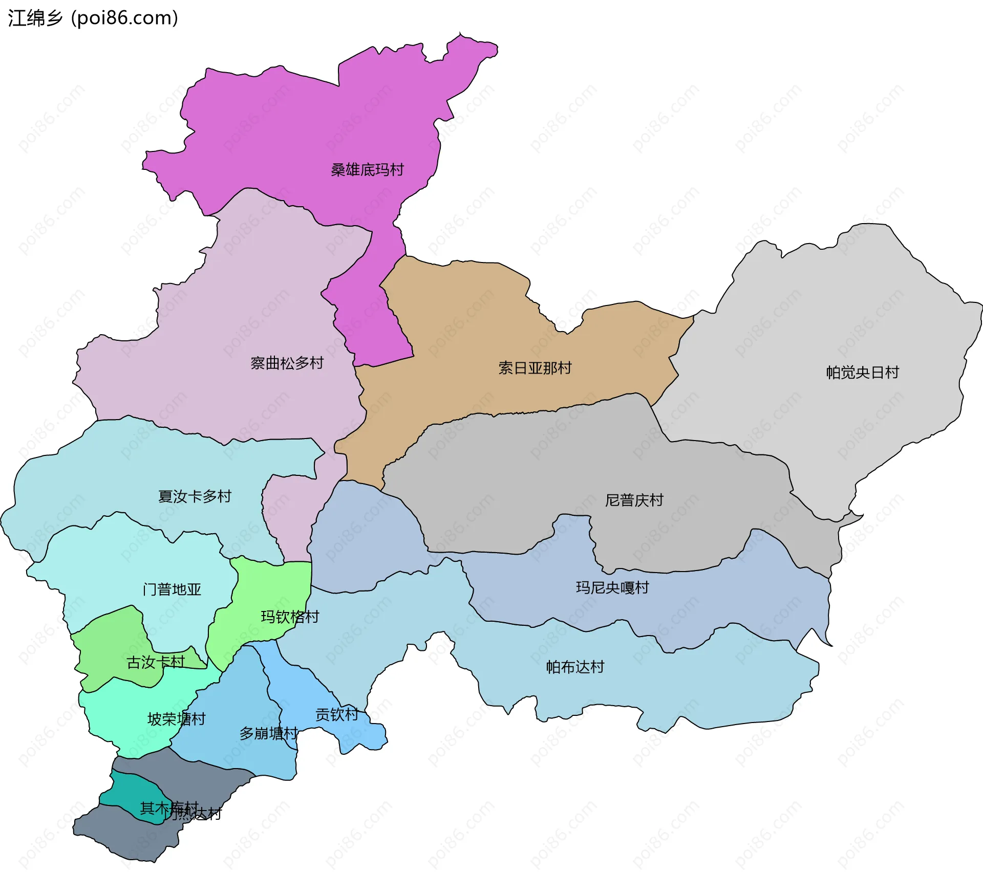 江绵乡边界地图(五级行政区划)