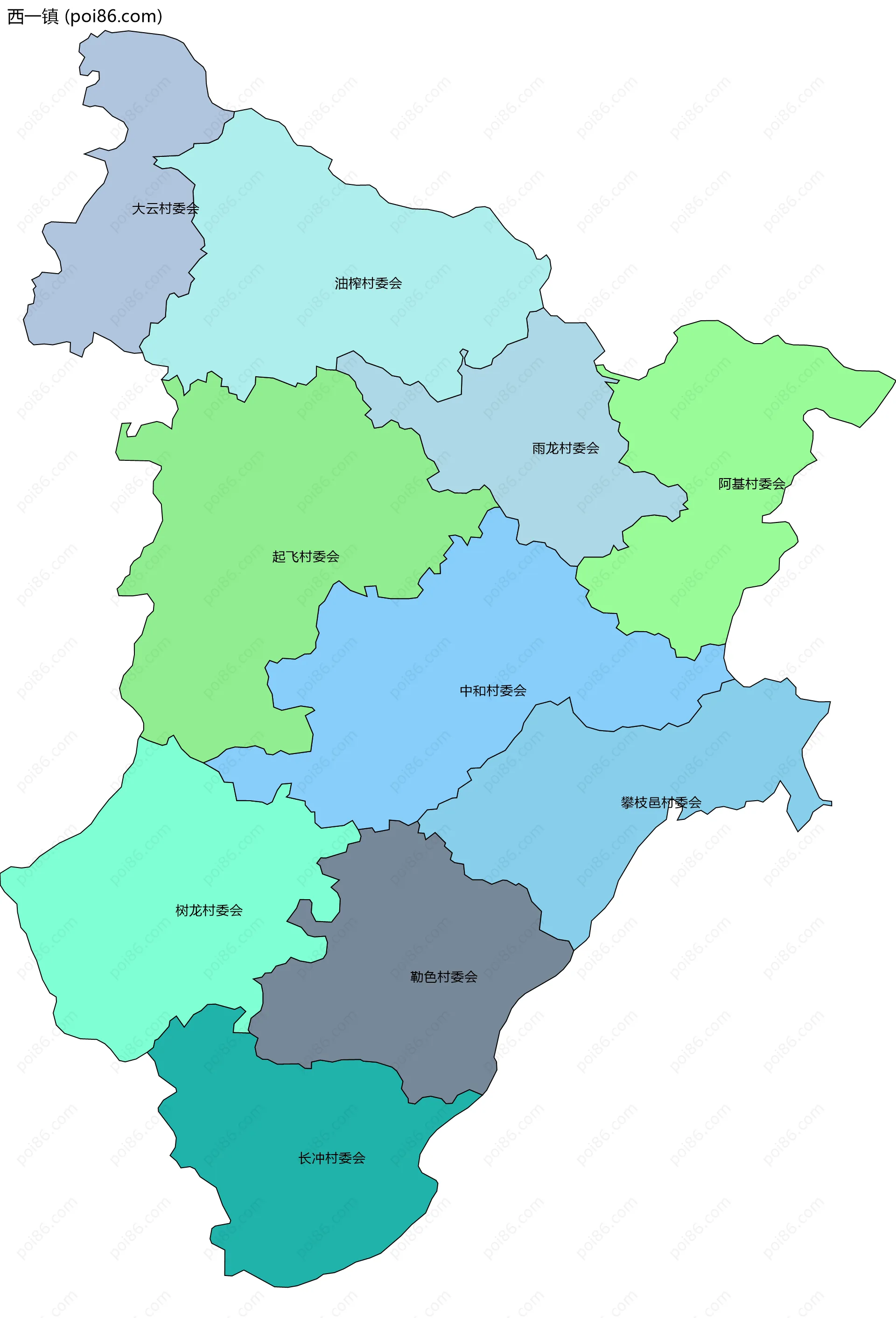 西一镇边界地图(五级行政区划)