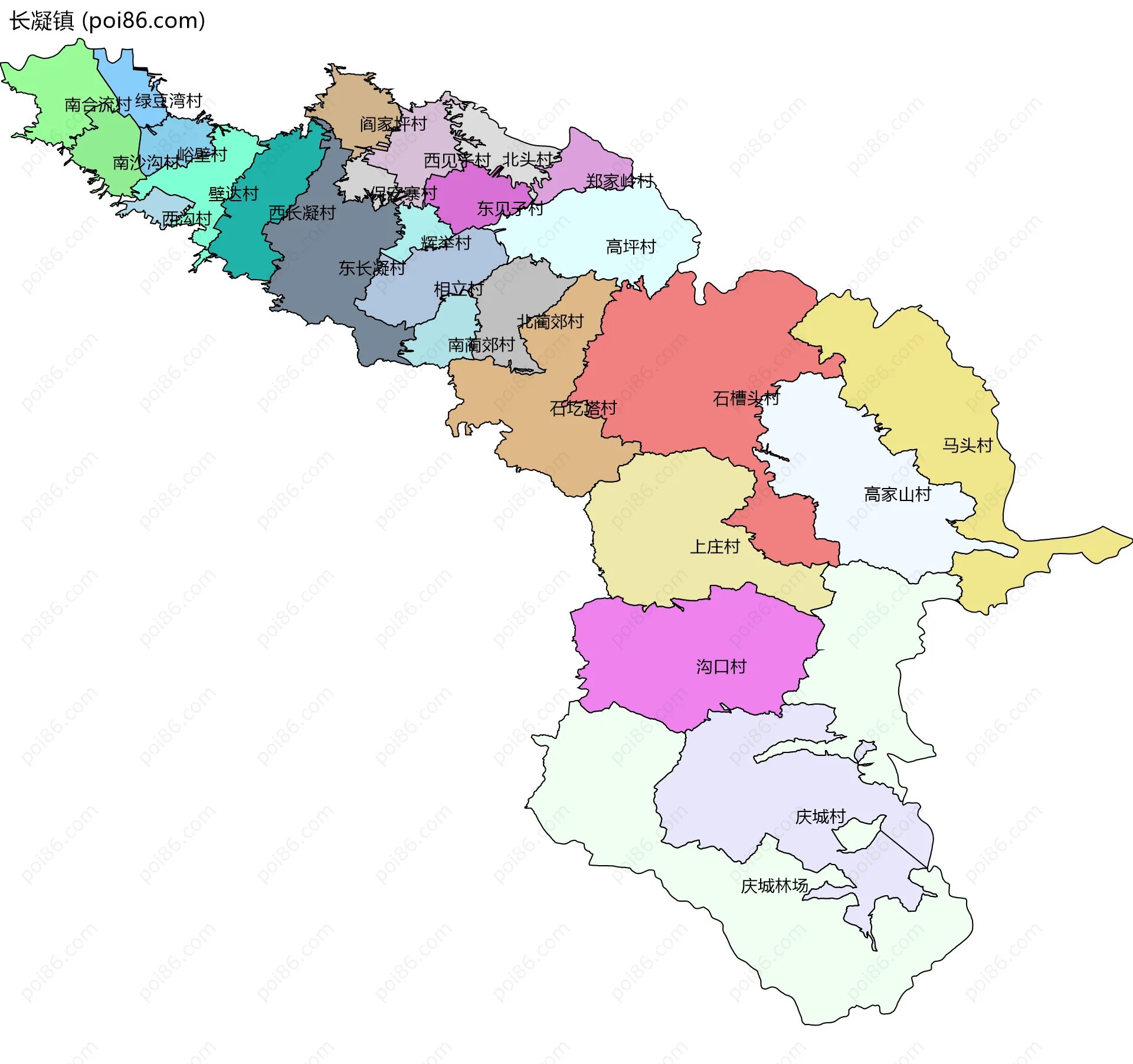 长凝镇边界地图(五级行政区划)