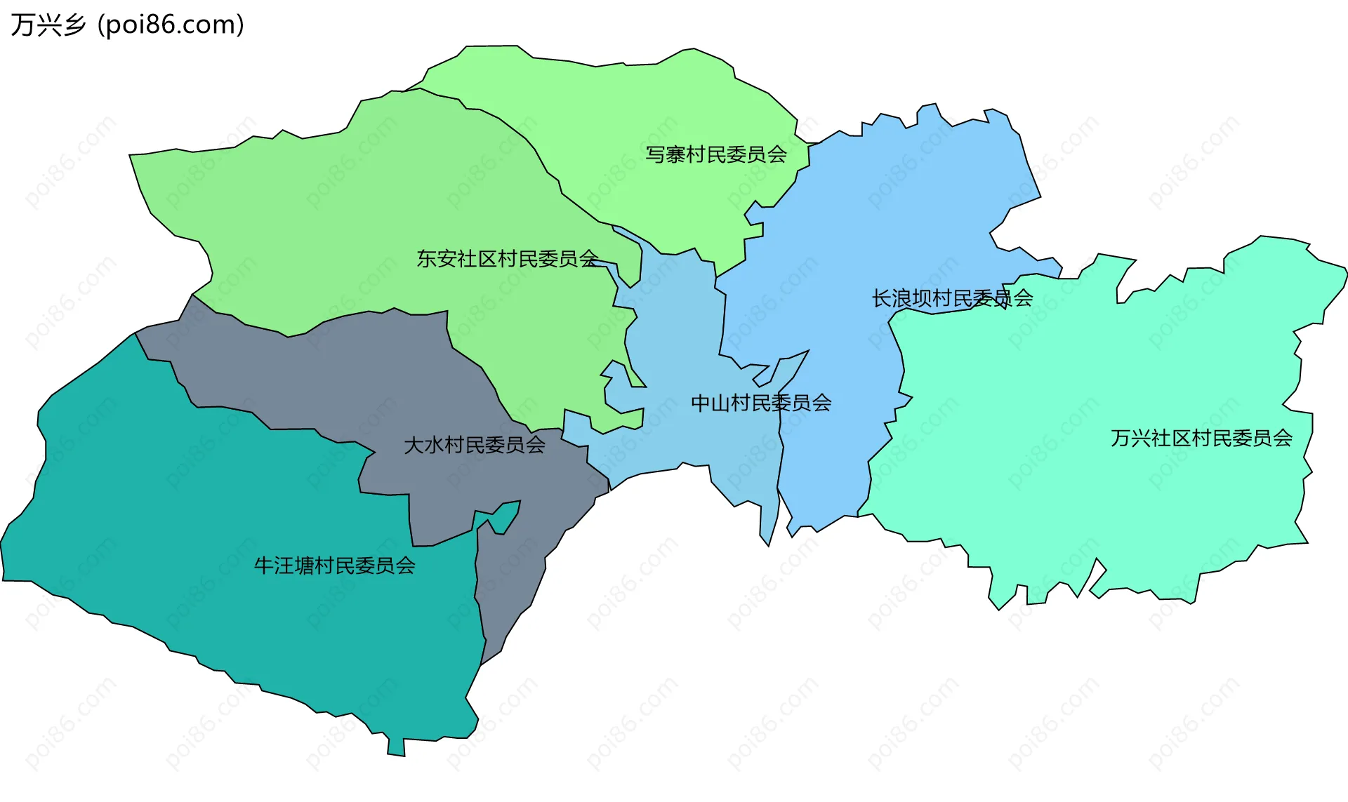 万兴乡边界地图(五级行政区划)