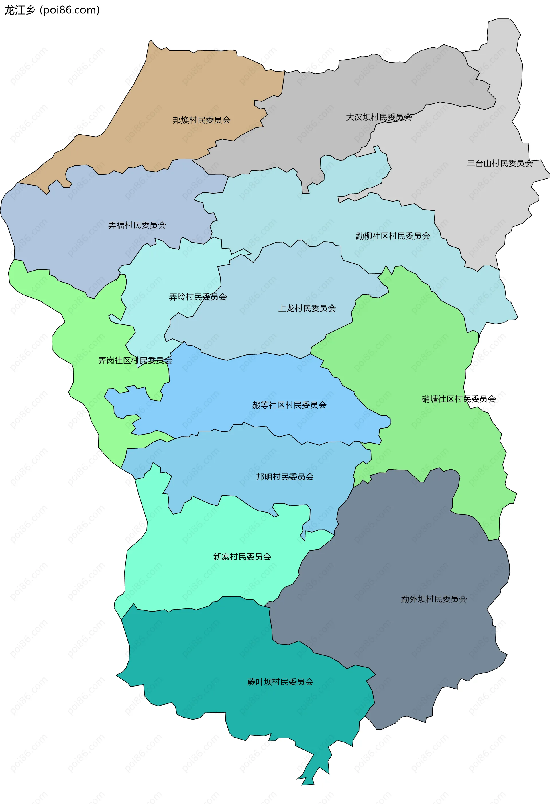 龙江乡边界地图(五级行政区划)