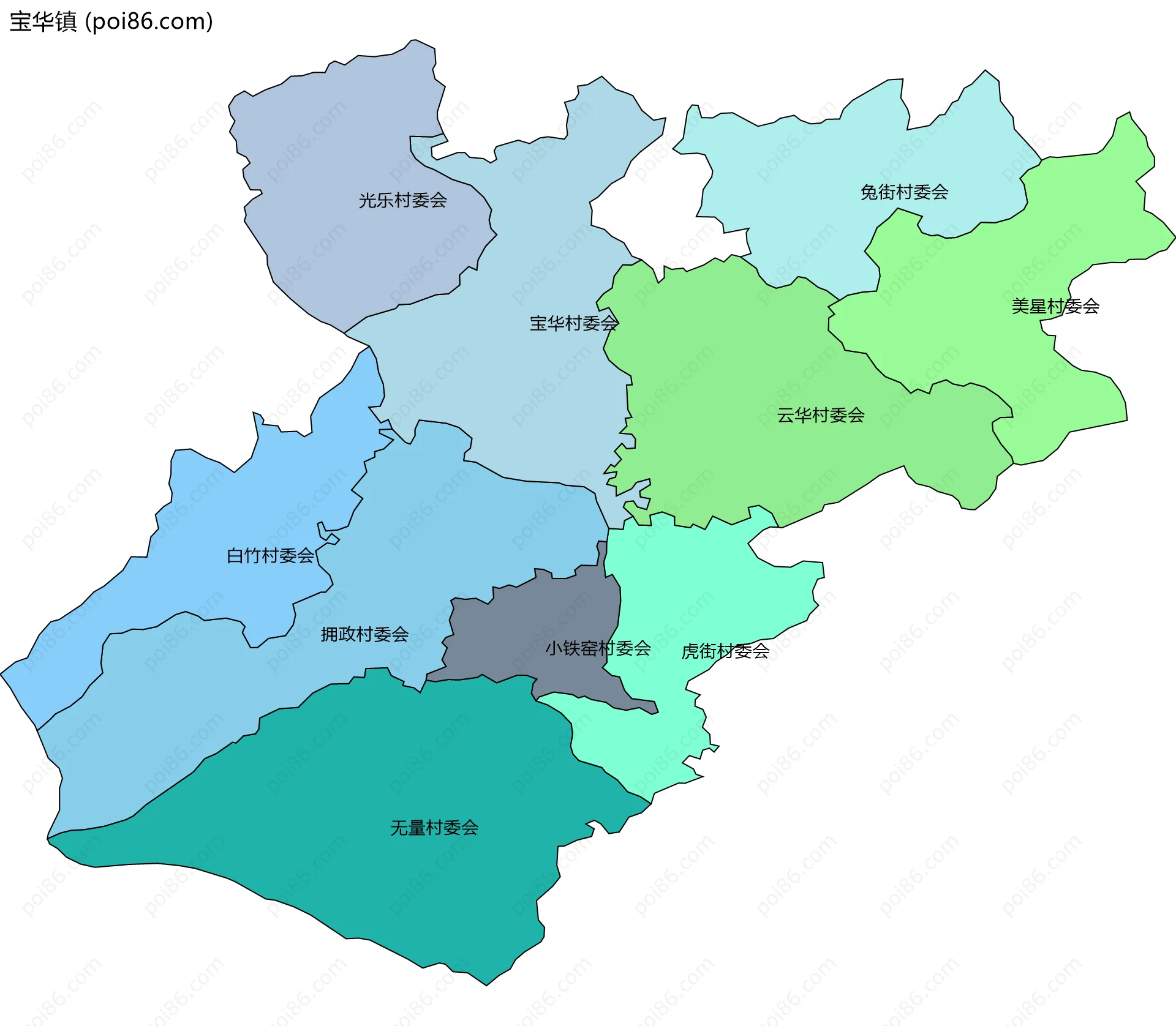 宝华镇边界地图(五级行政区划)