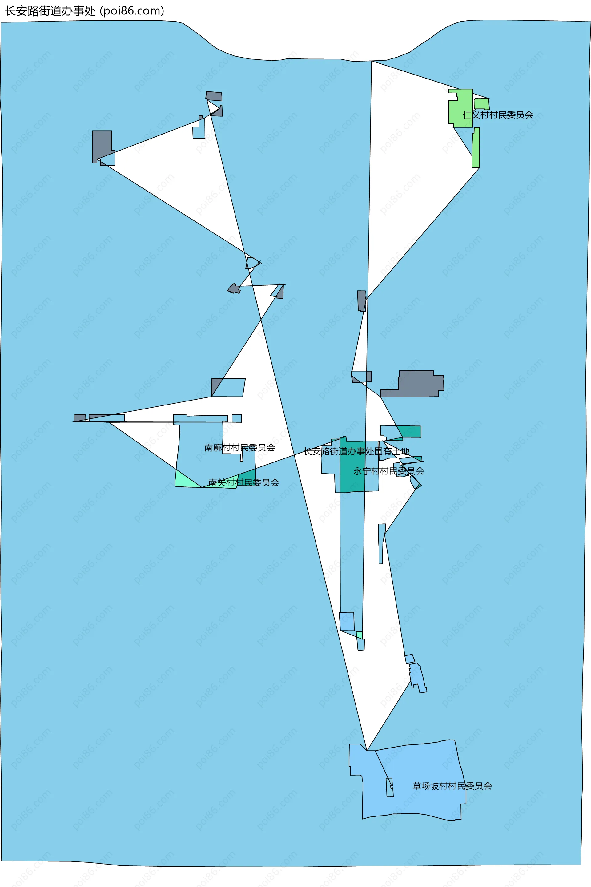 长安路街道办事处边界地图(五级行政区划)