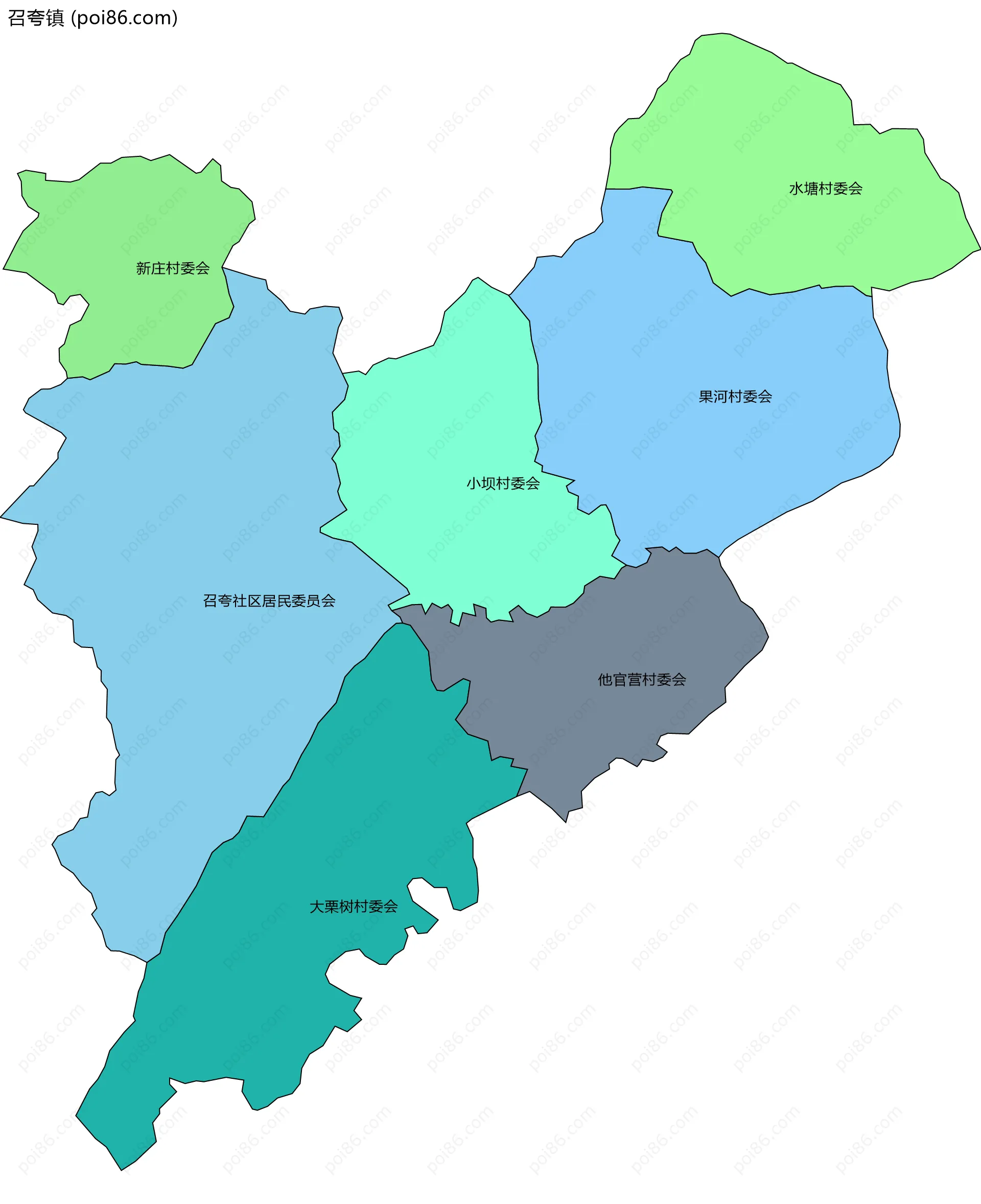 召夸镇边界地图(五级行政区划)