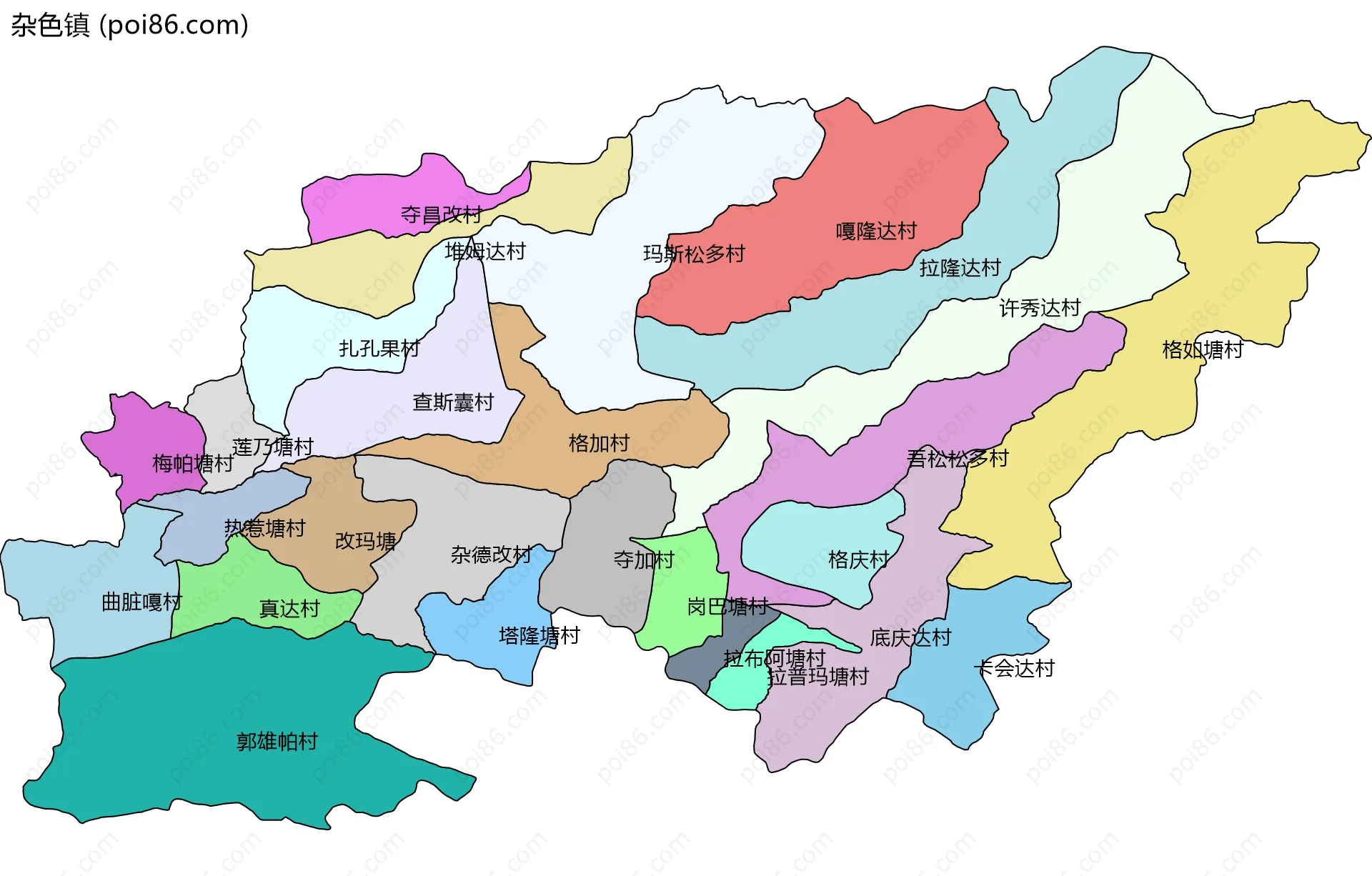 杂色镇边界地图(五级行政区划)