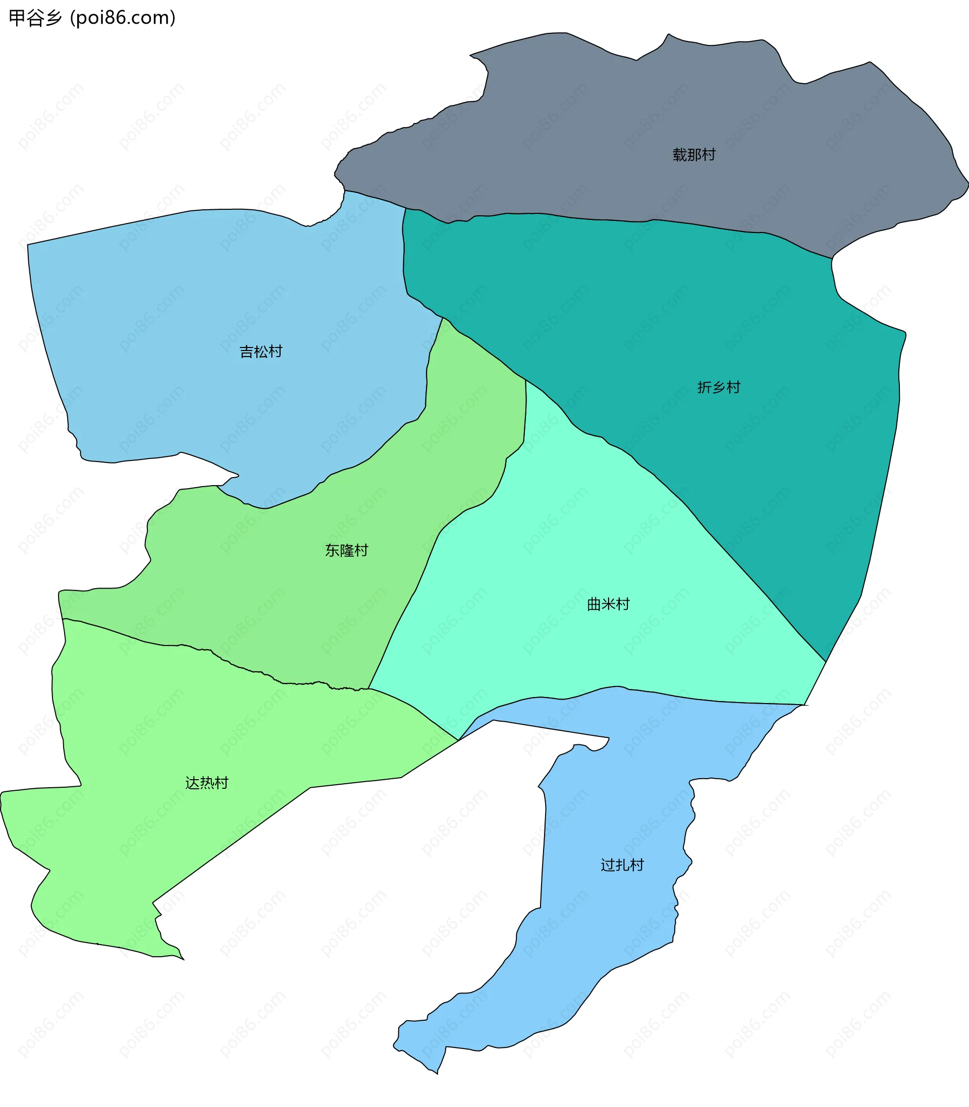 甲谷乡边界地图(五级行政区划)