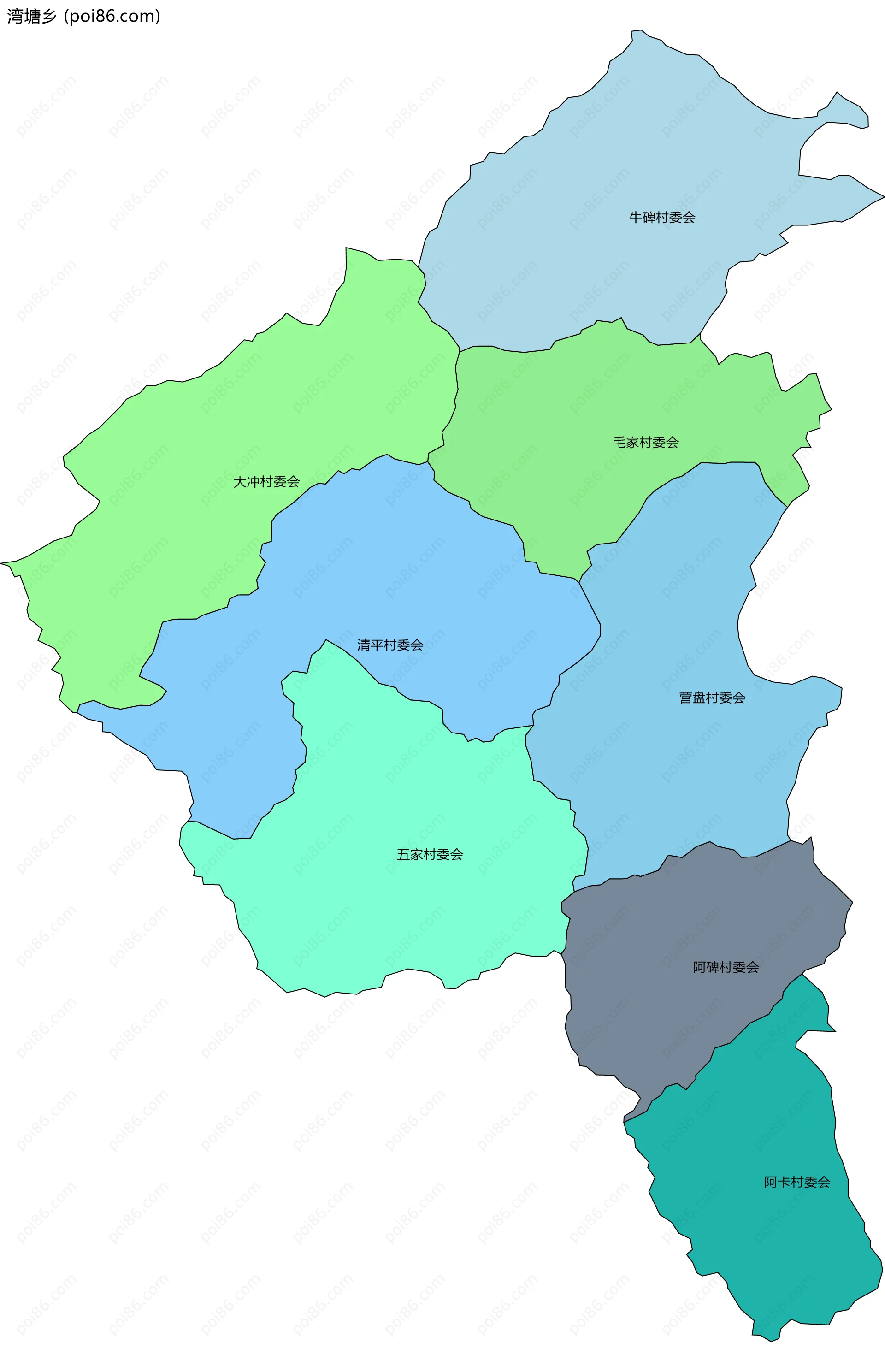 湾塘乡边界地图(五级行政区划)