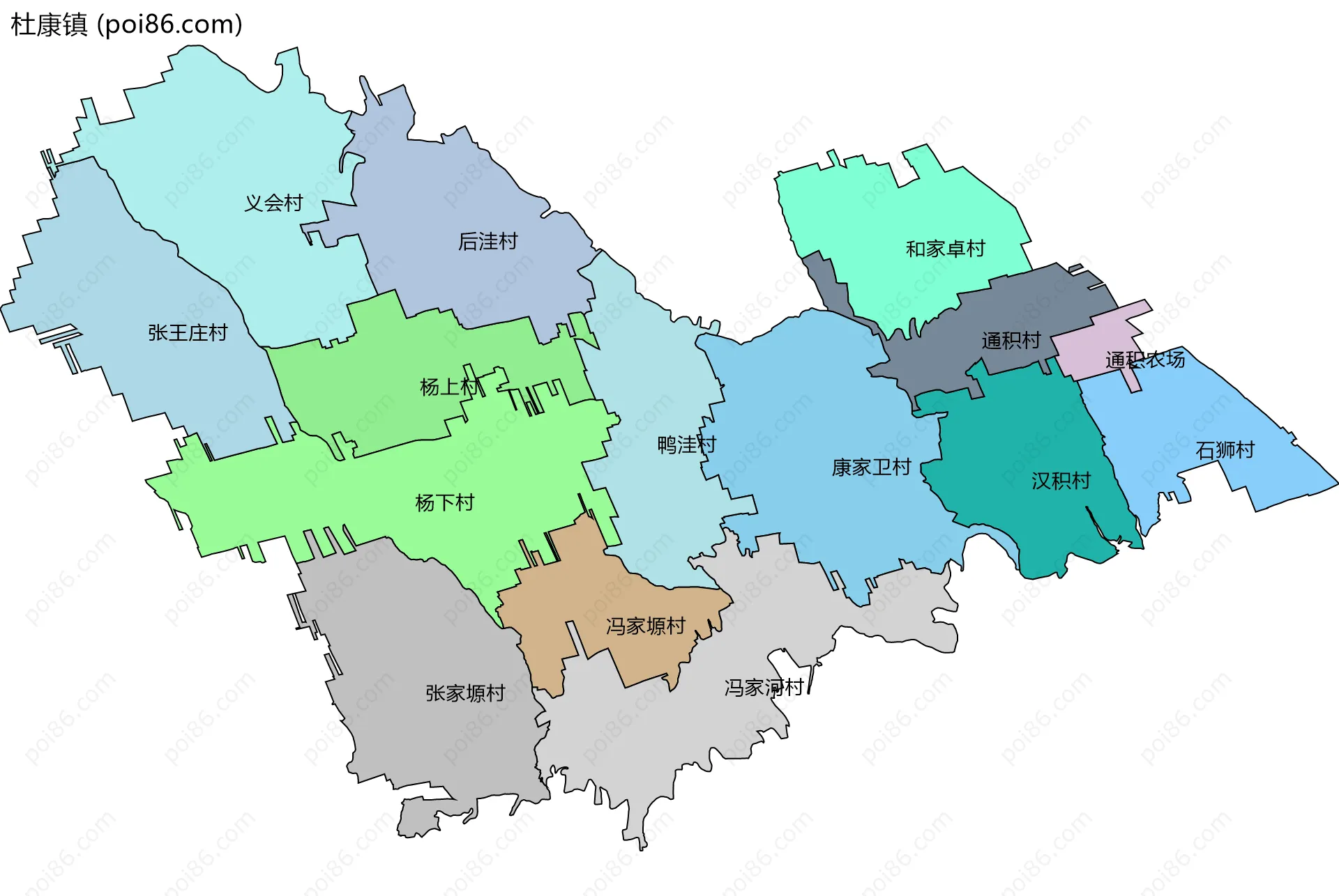 杜康镇边界地图(五级行政区划)