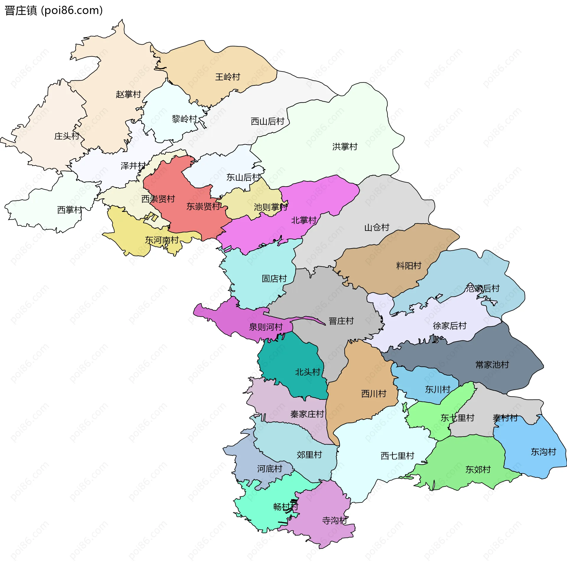 晋庄镇边界地图(五级行政区划)