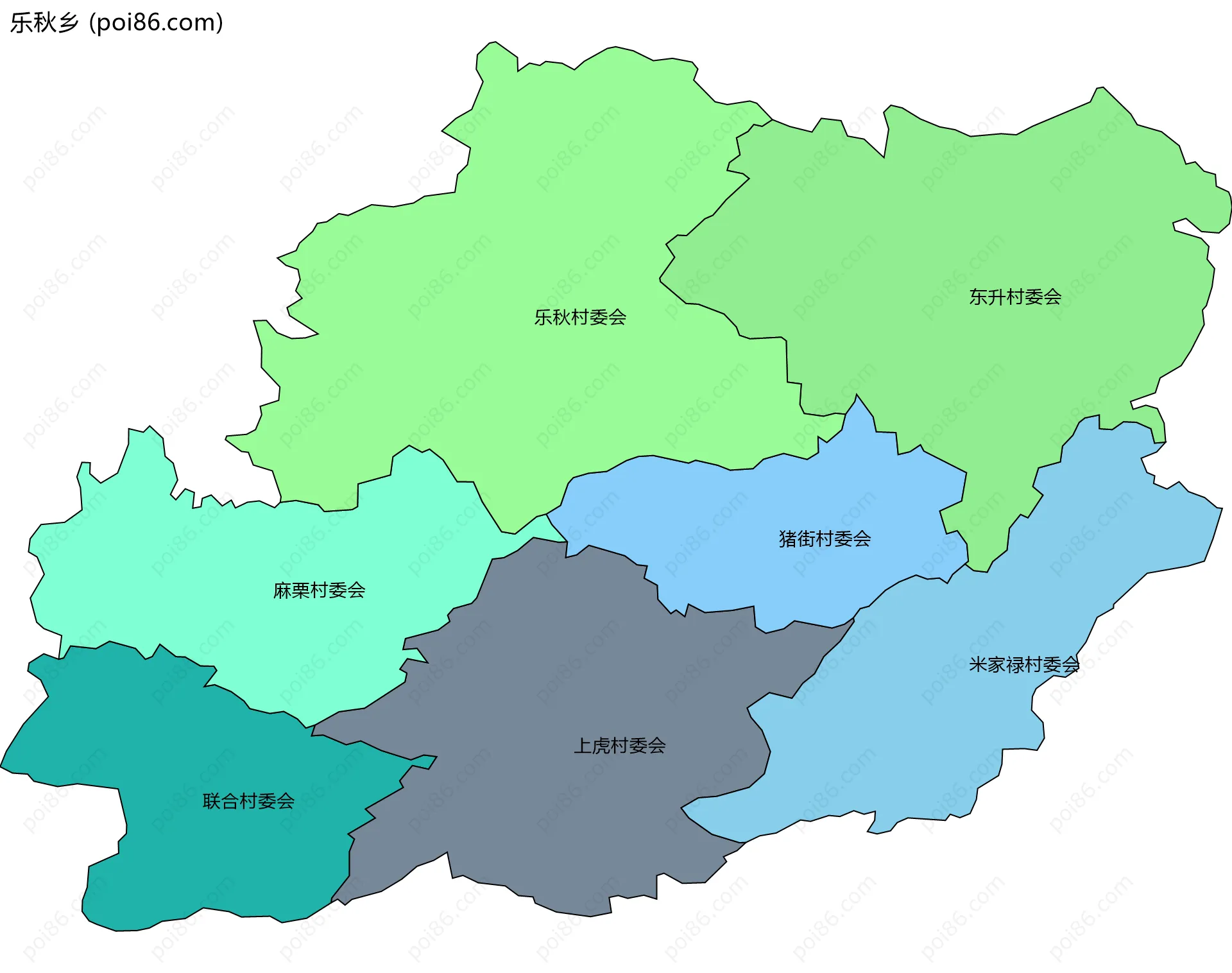 乐秋乡边界地图(五级行政区划)
