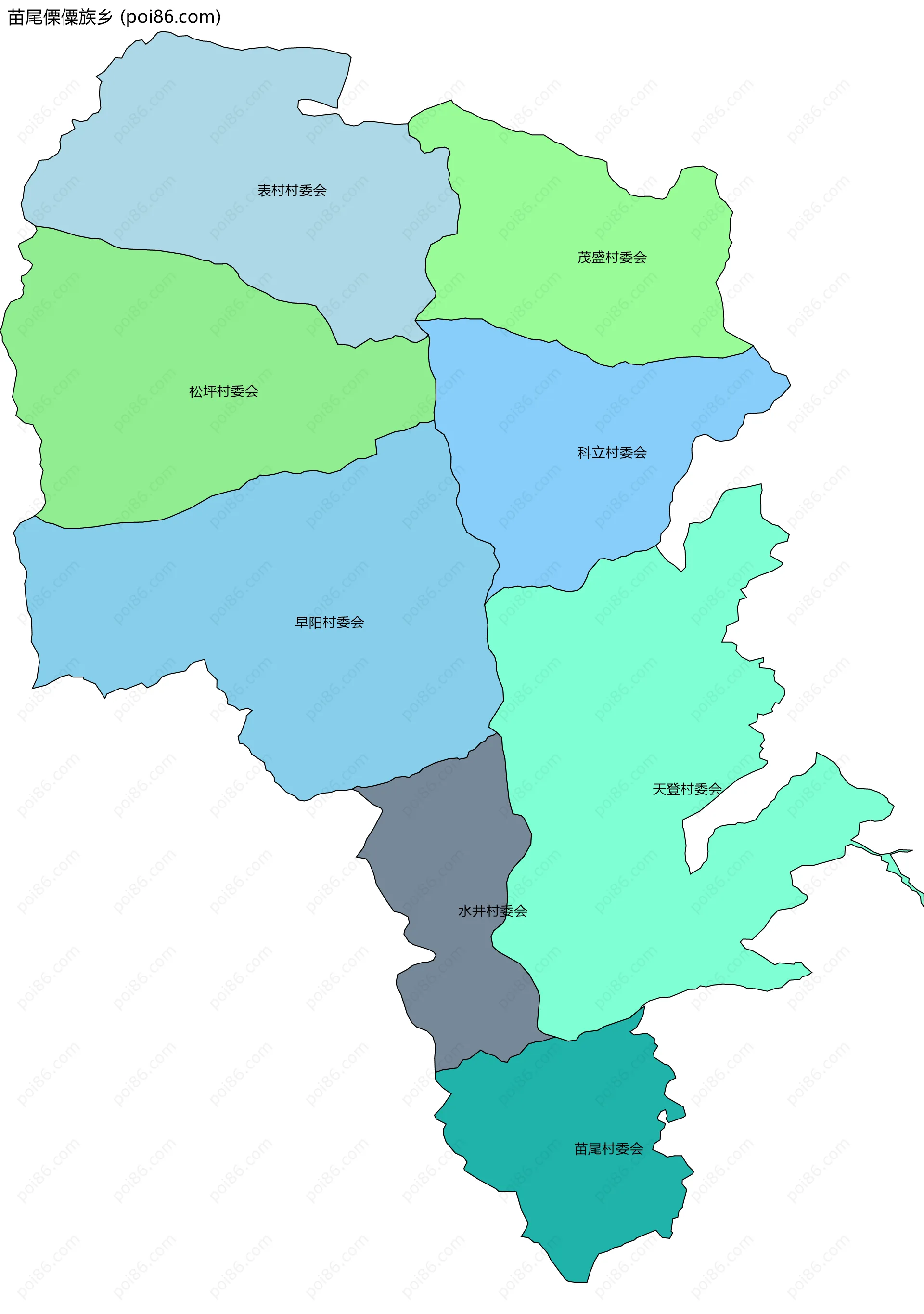 苗尾傈僳族乡边界地图(五级行政区划)