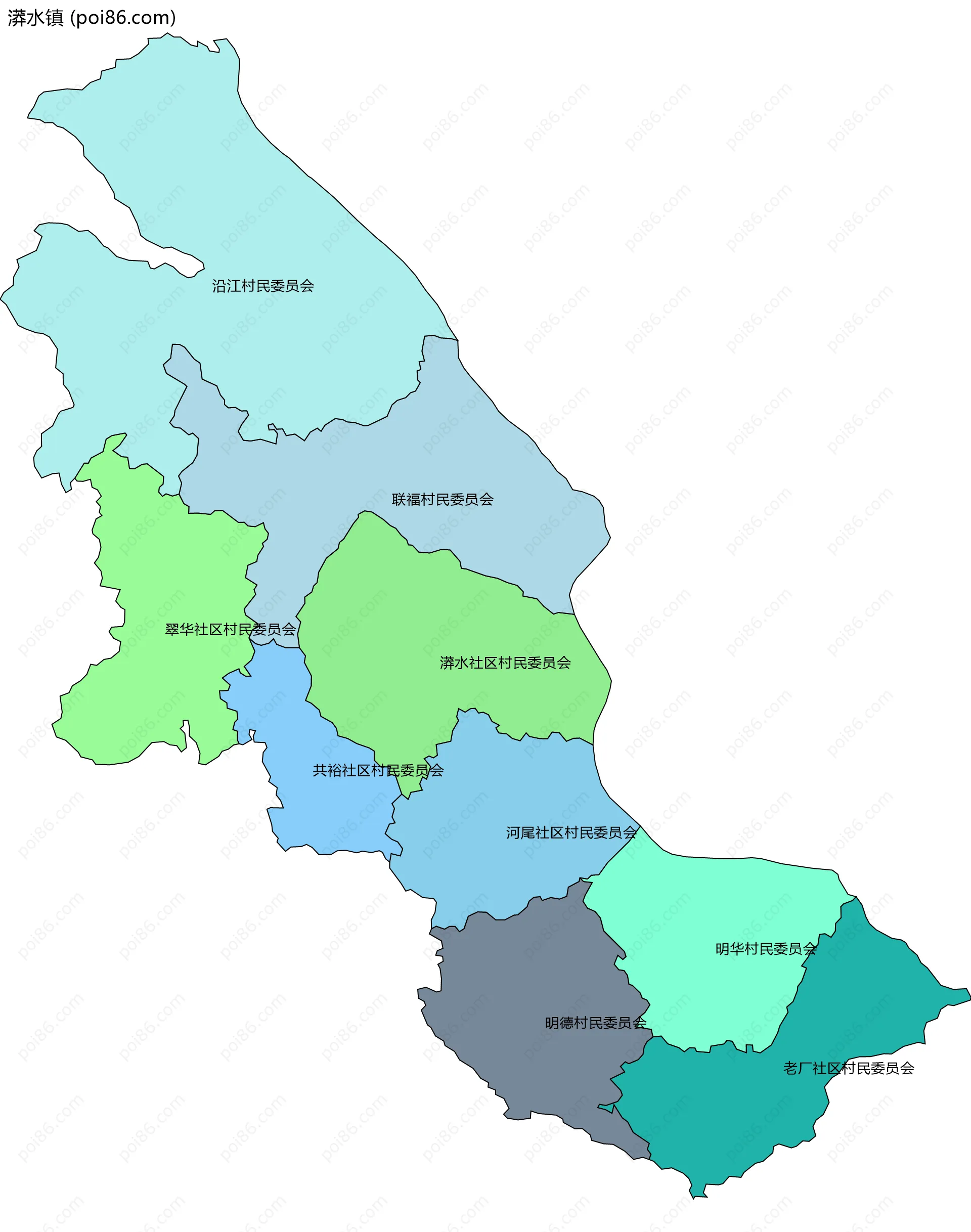 漭水镇边界地图(五级行政区划)