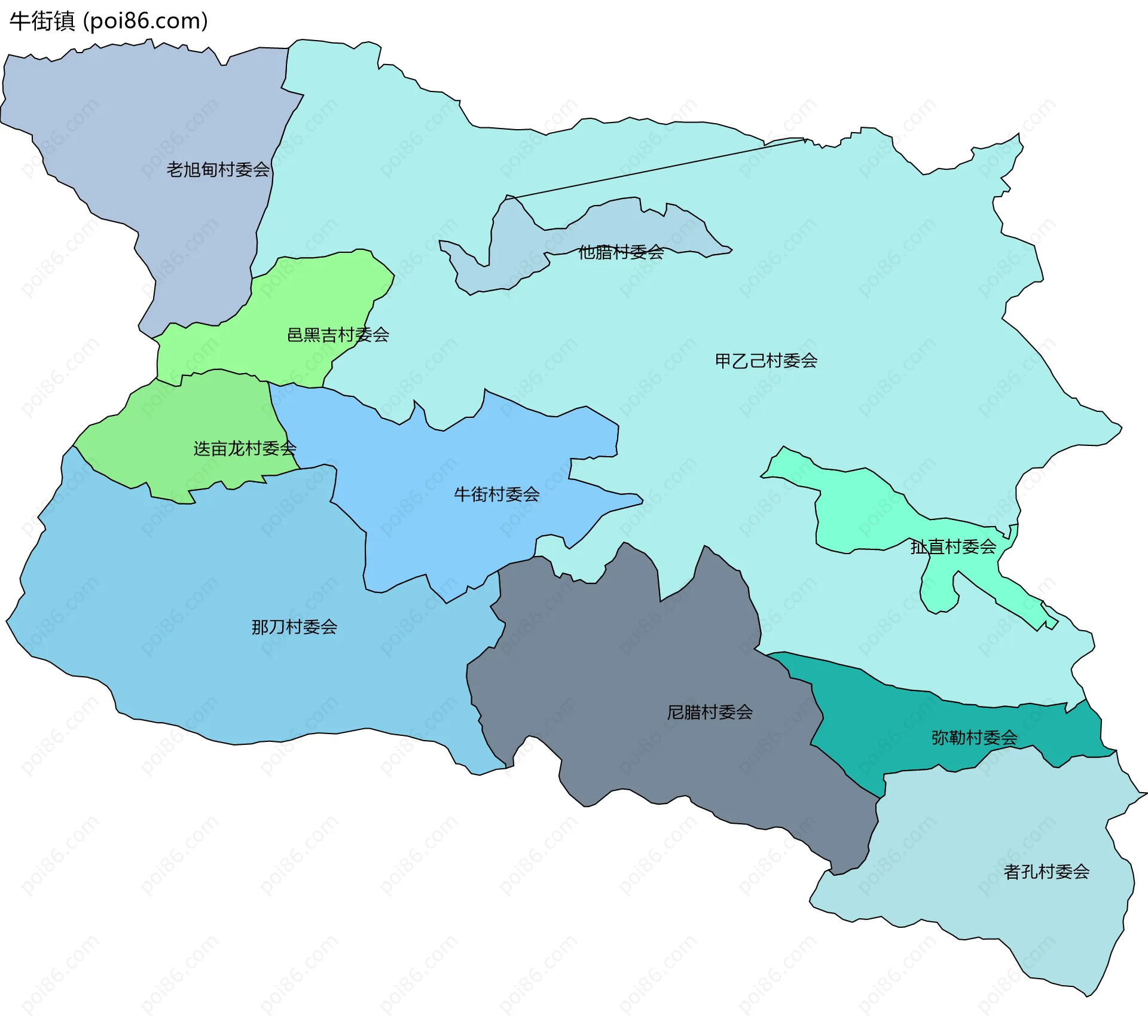 牛街镇边界地图(五级行政区划)