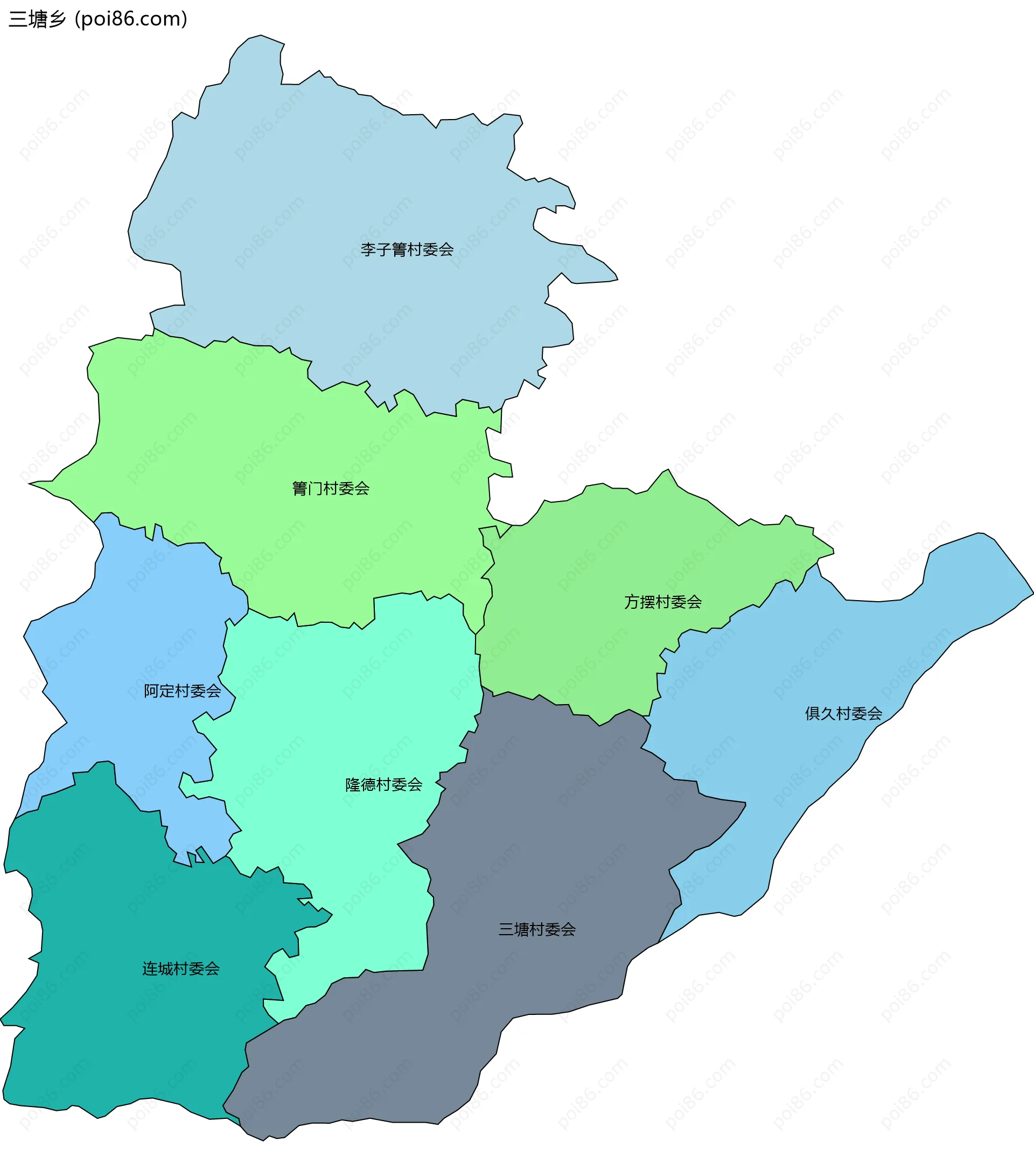 三塘乡边界地图(五级行政区划)