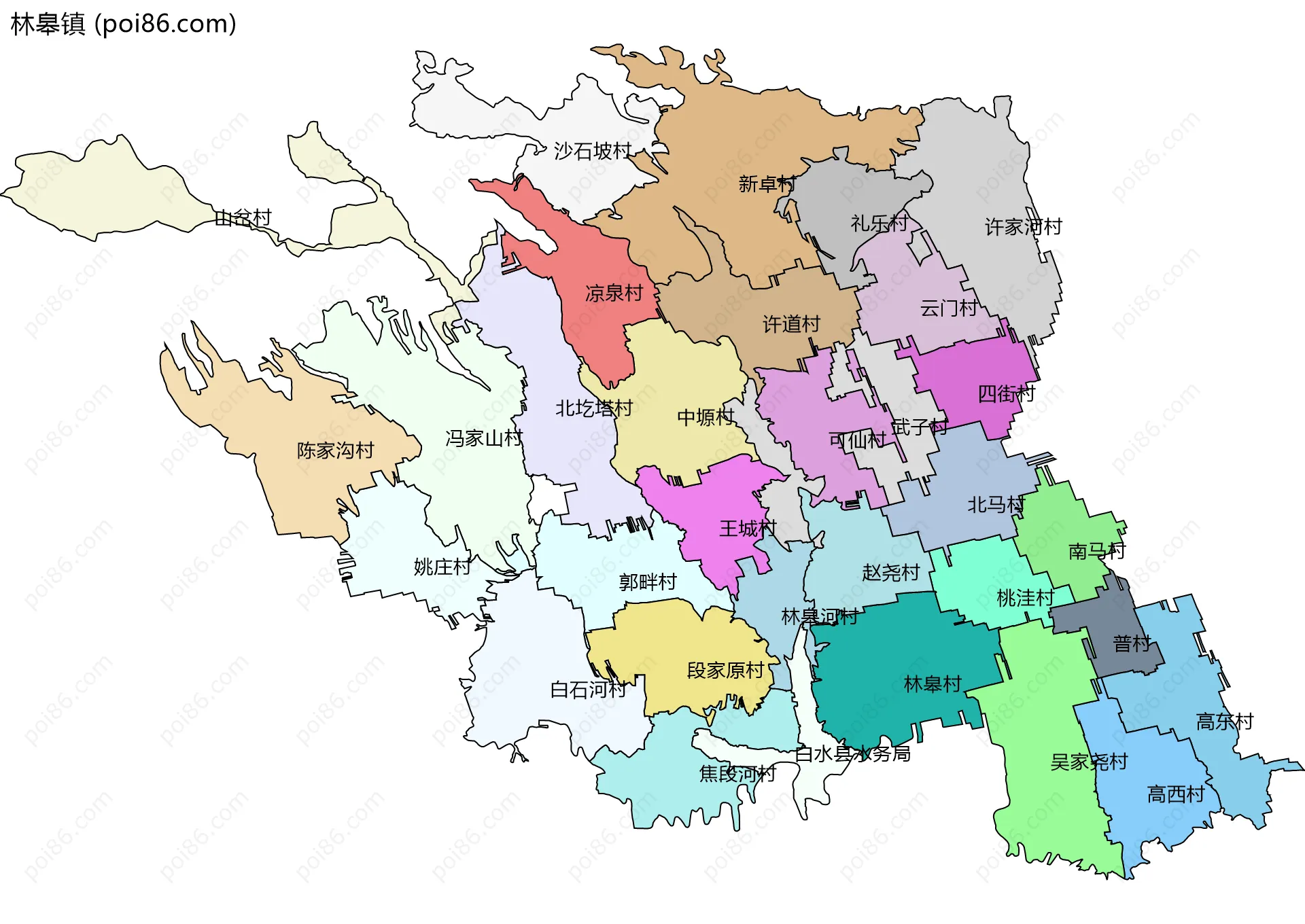 林皋镇边界地图(五级行政区划)