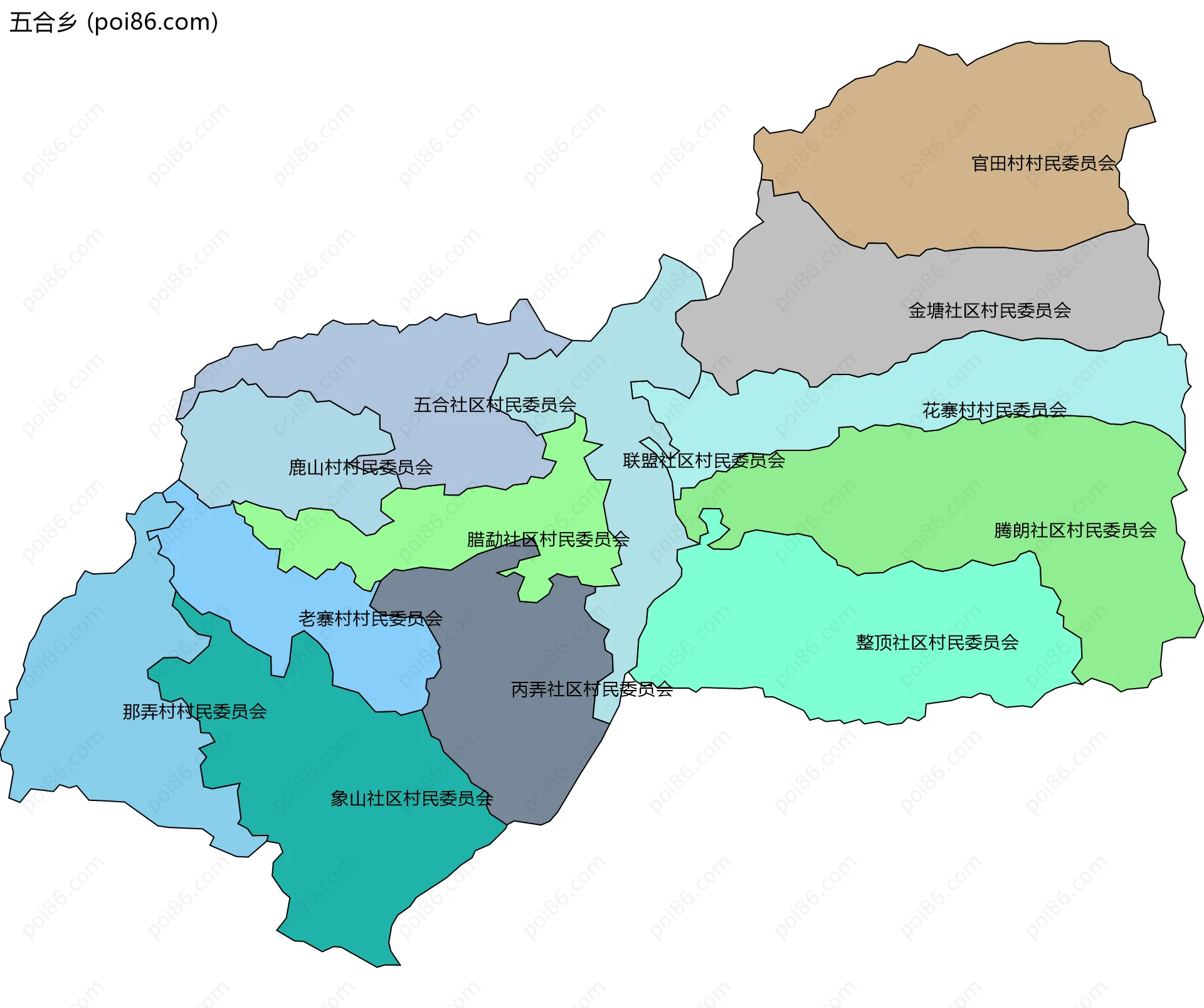 五合乡边界地图(五级行政区划)