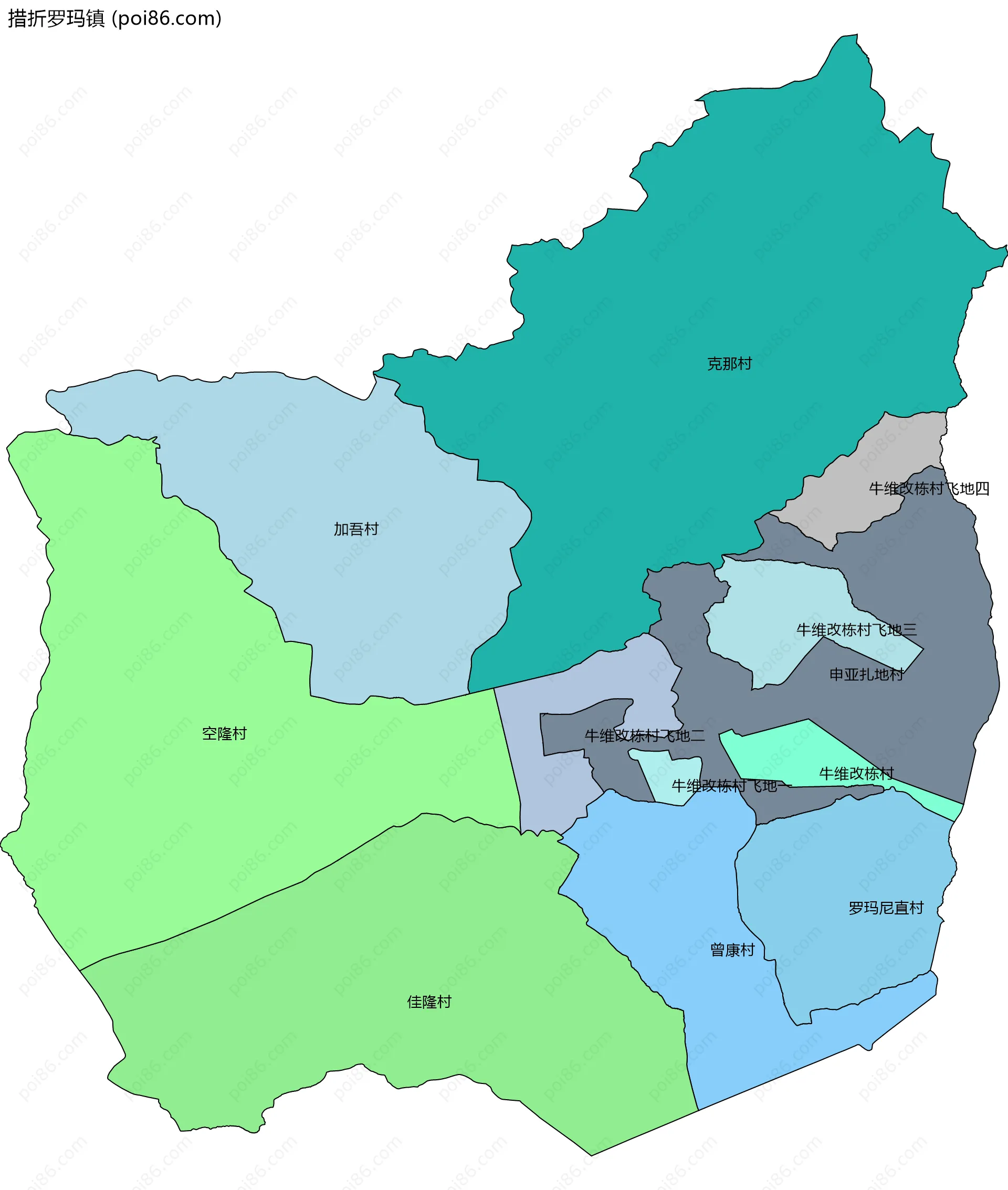 措折罗玛镇边界地图(五级行政区划)