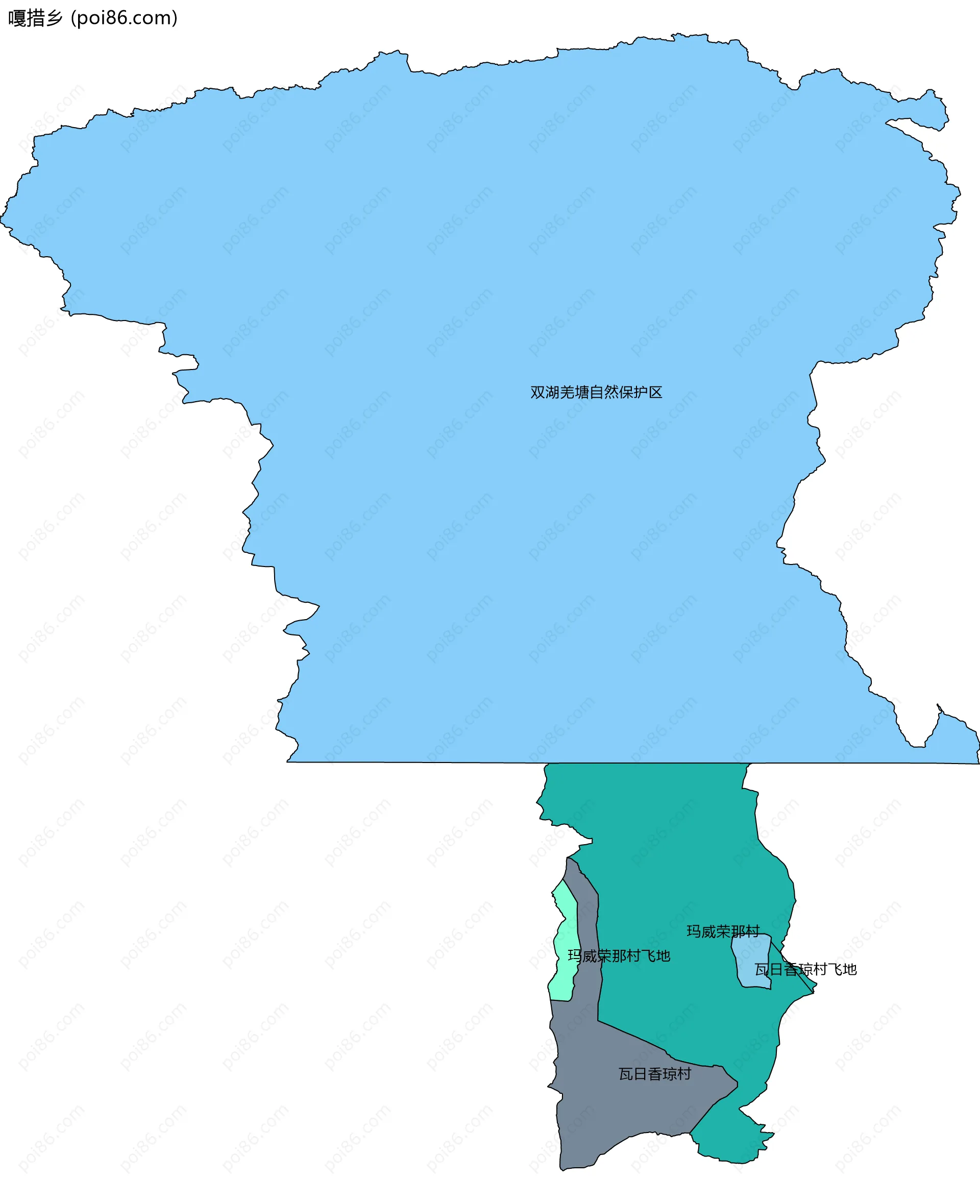 嘎措乡边界地图(五级行政区划)