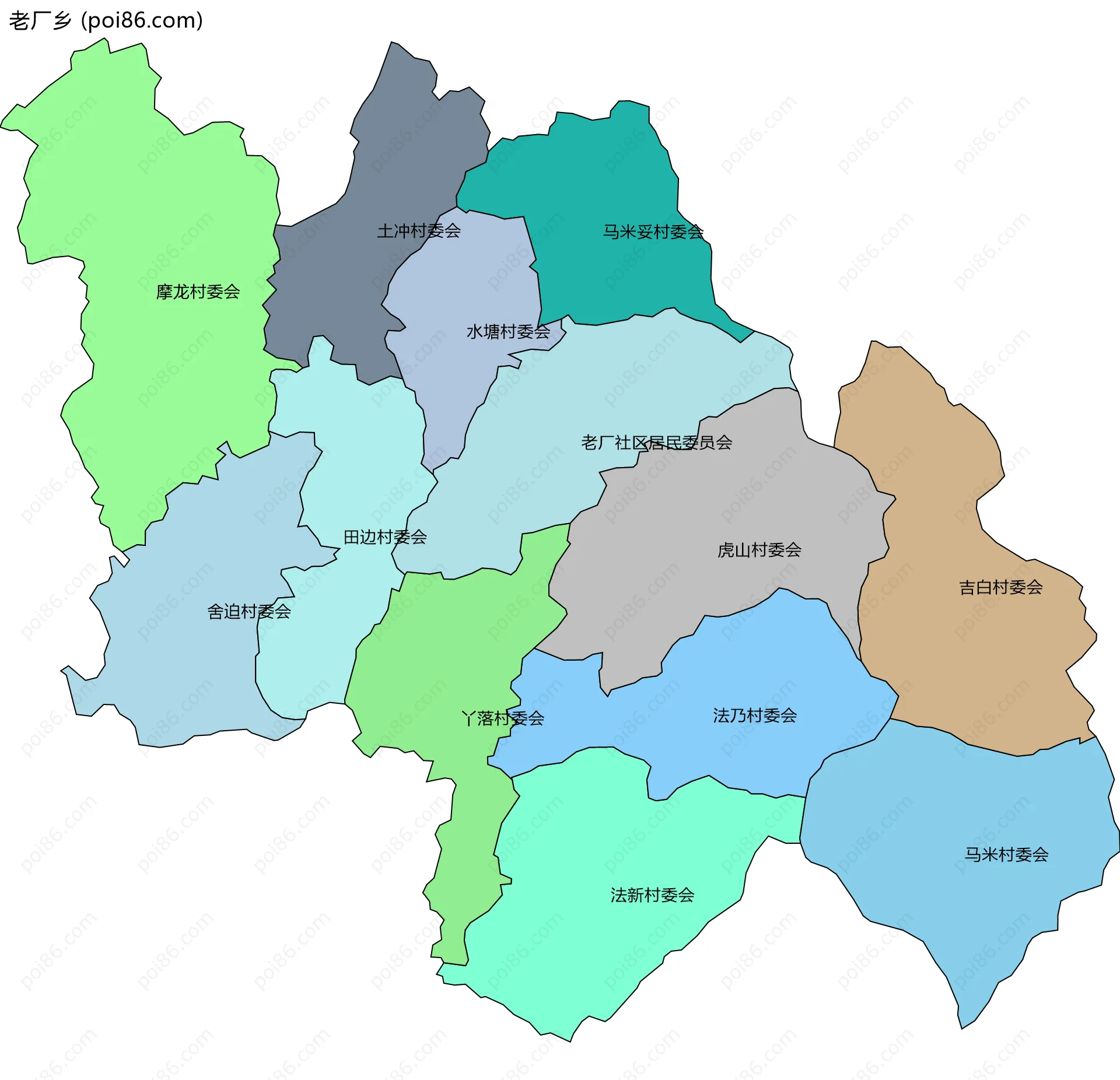 老厂乡边界地图(五级行政区划)