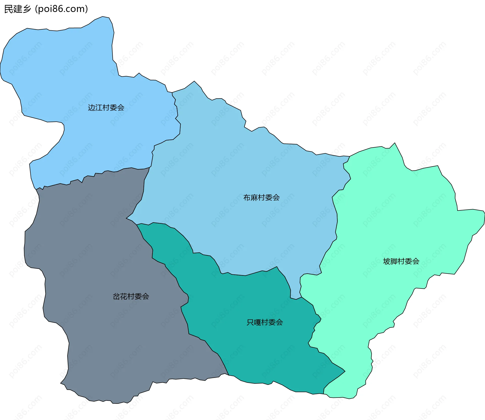 民建乡边界地图(五级行政区划)