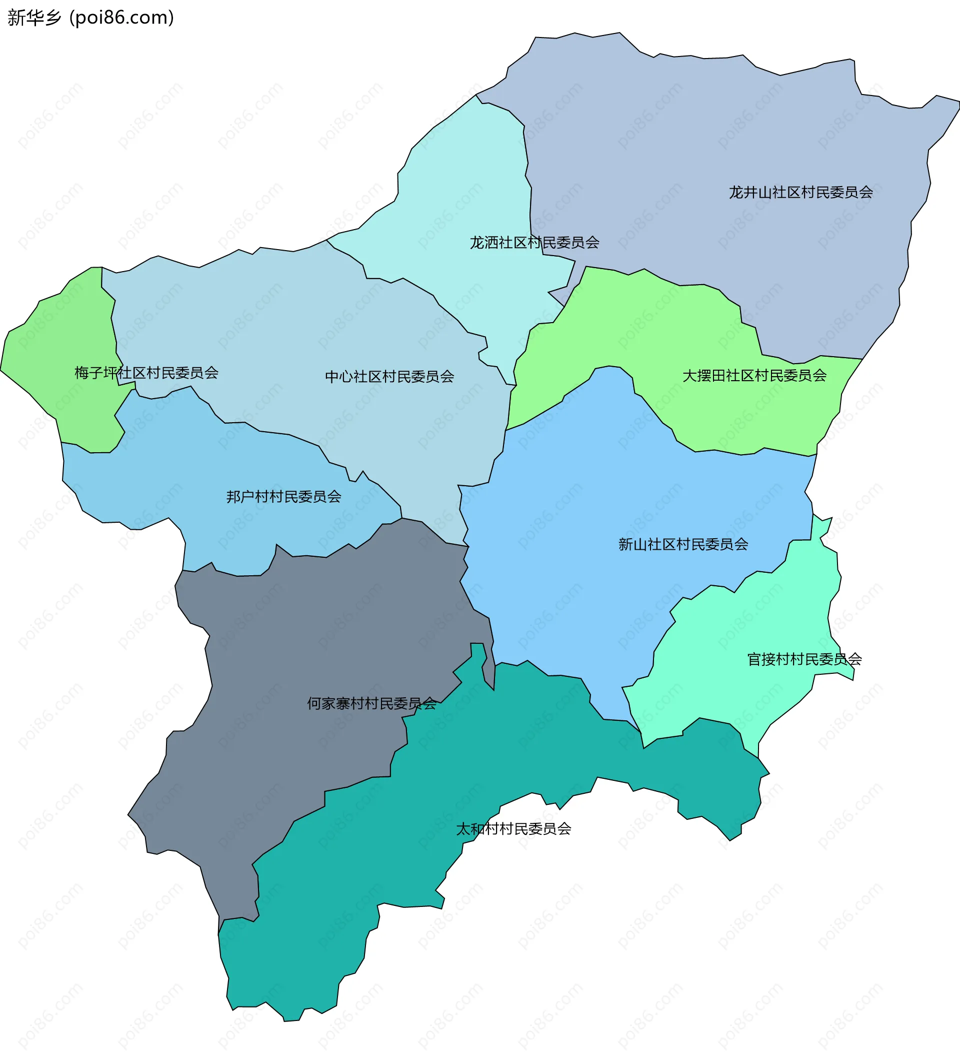 新华乡边界地图(五级行政区划)