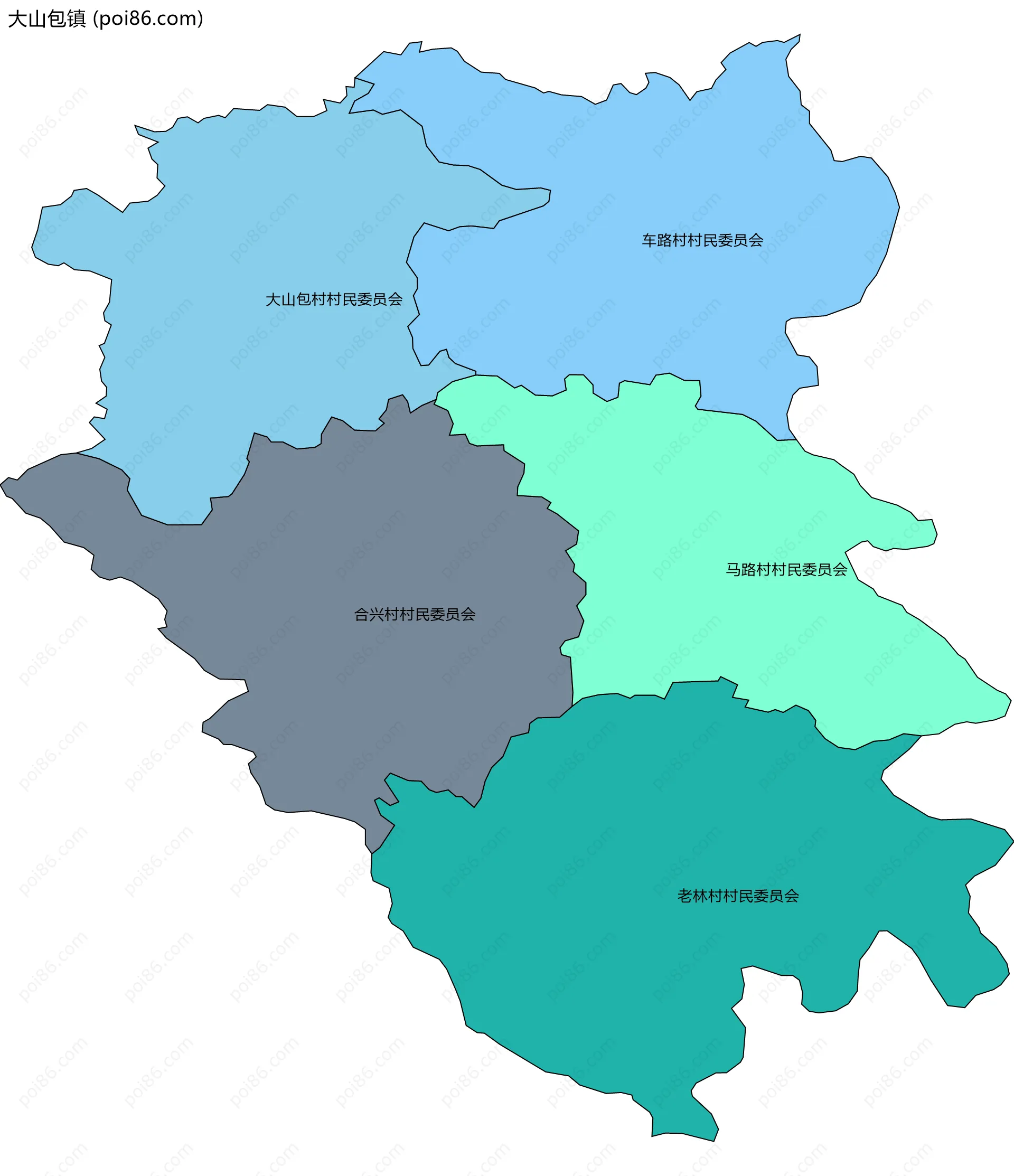 大山包镇边界地图(五级行政区划)