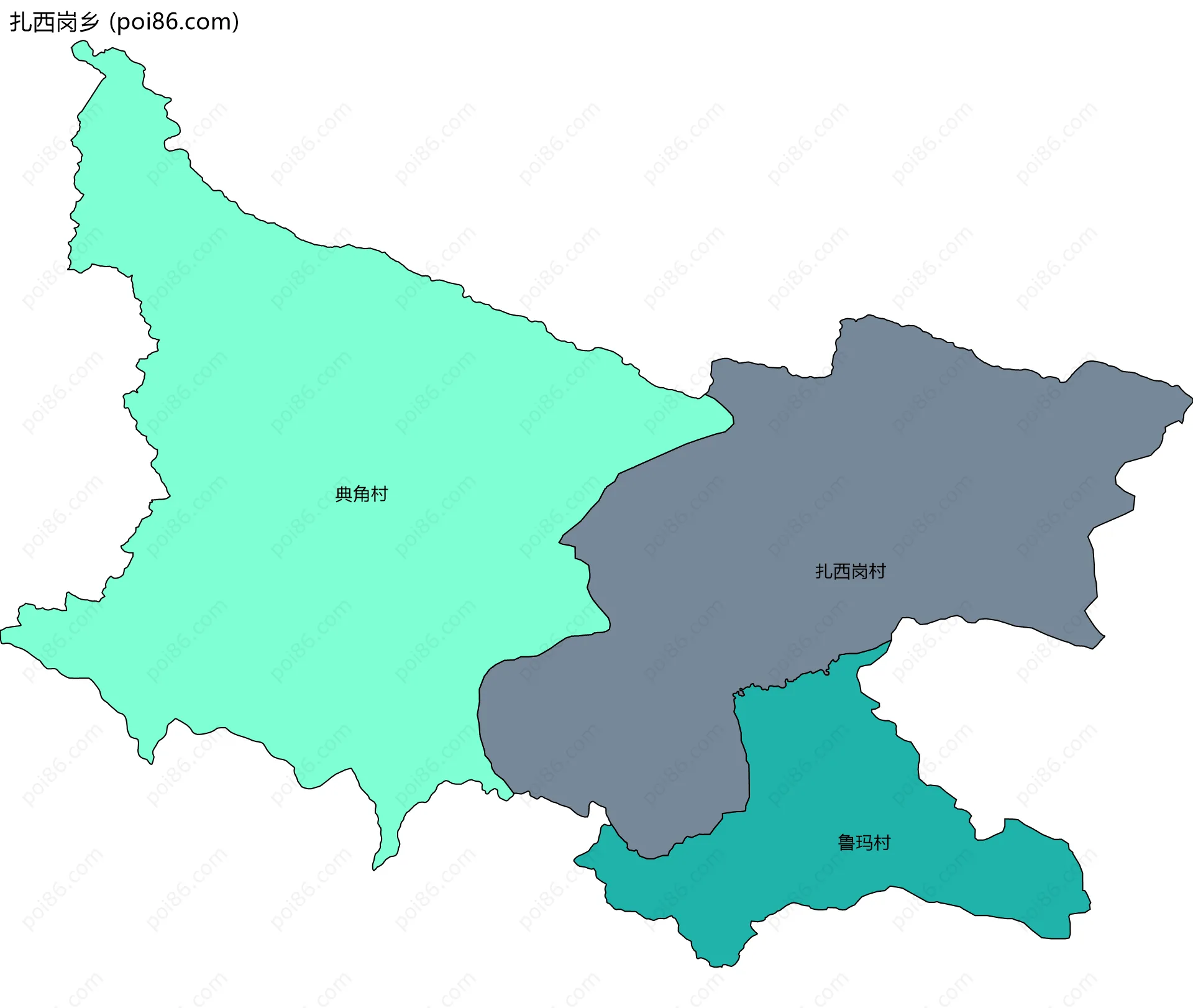 扎西岗乡边界地图(五级行政区划)