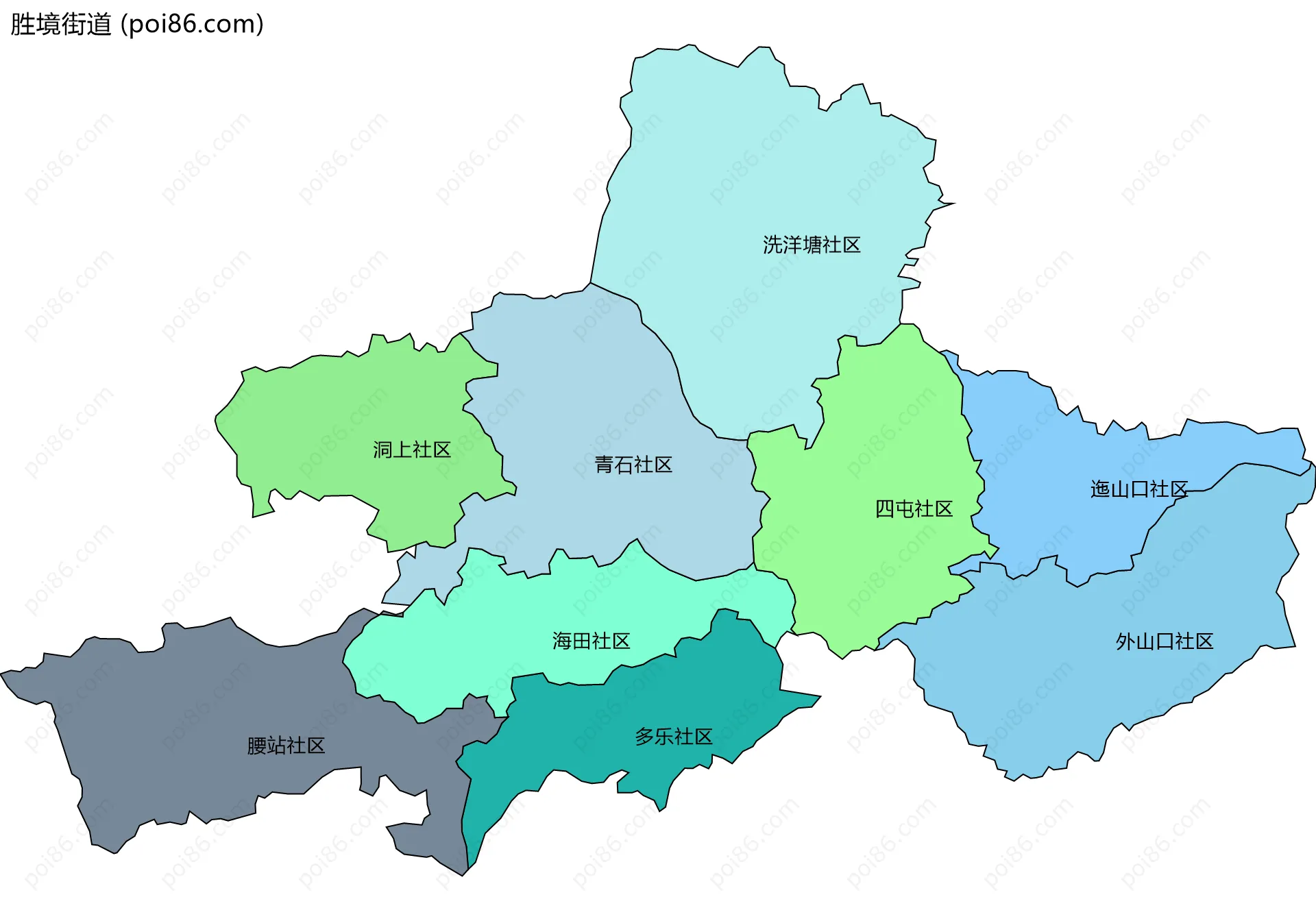 胜境街道边界地图(五级行政区划)