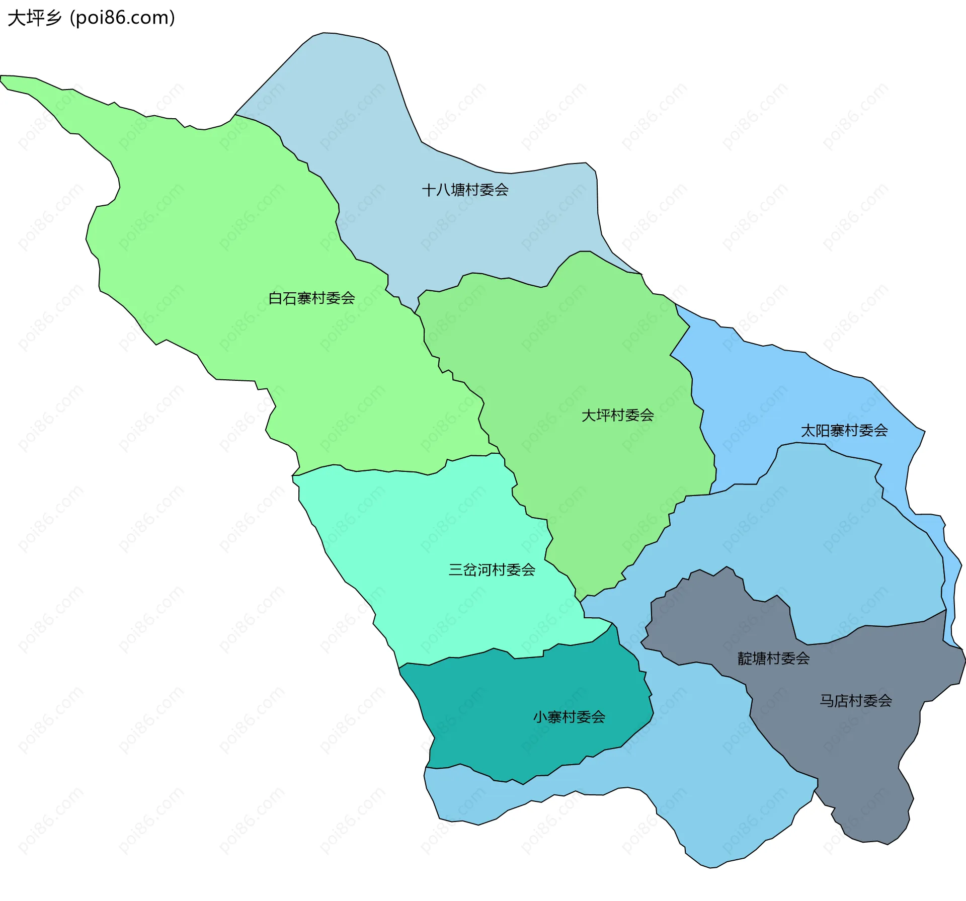 大坪乡边界地图(五级行政区划)