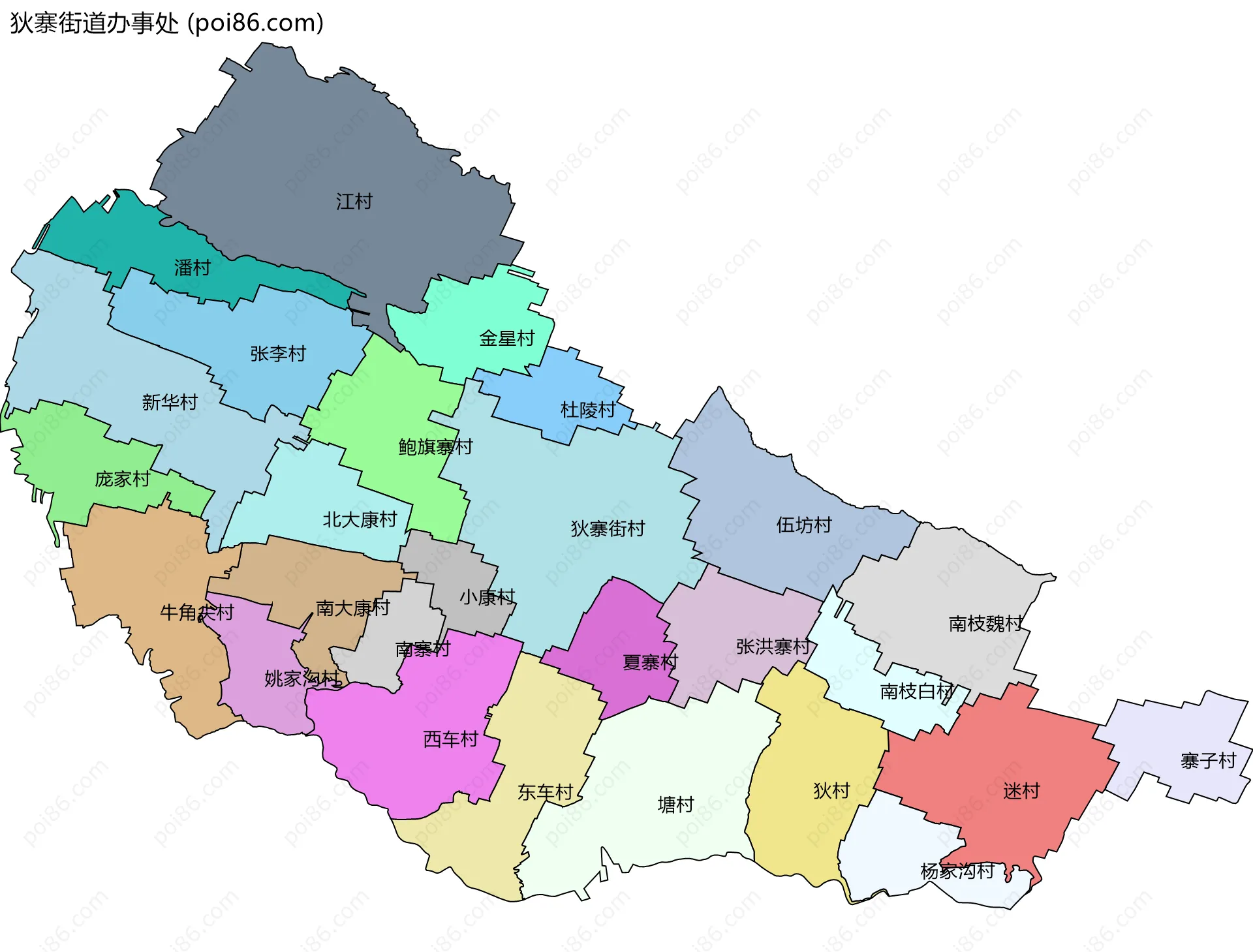 狄寨街道办事处边界地图(五级行政区划)