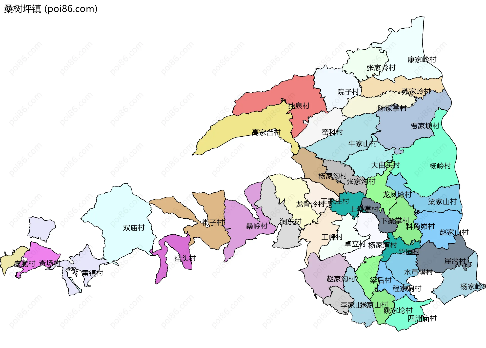 桑树坪镇边界地图(五级行政区划)