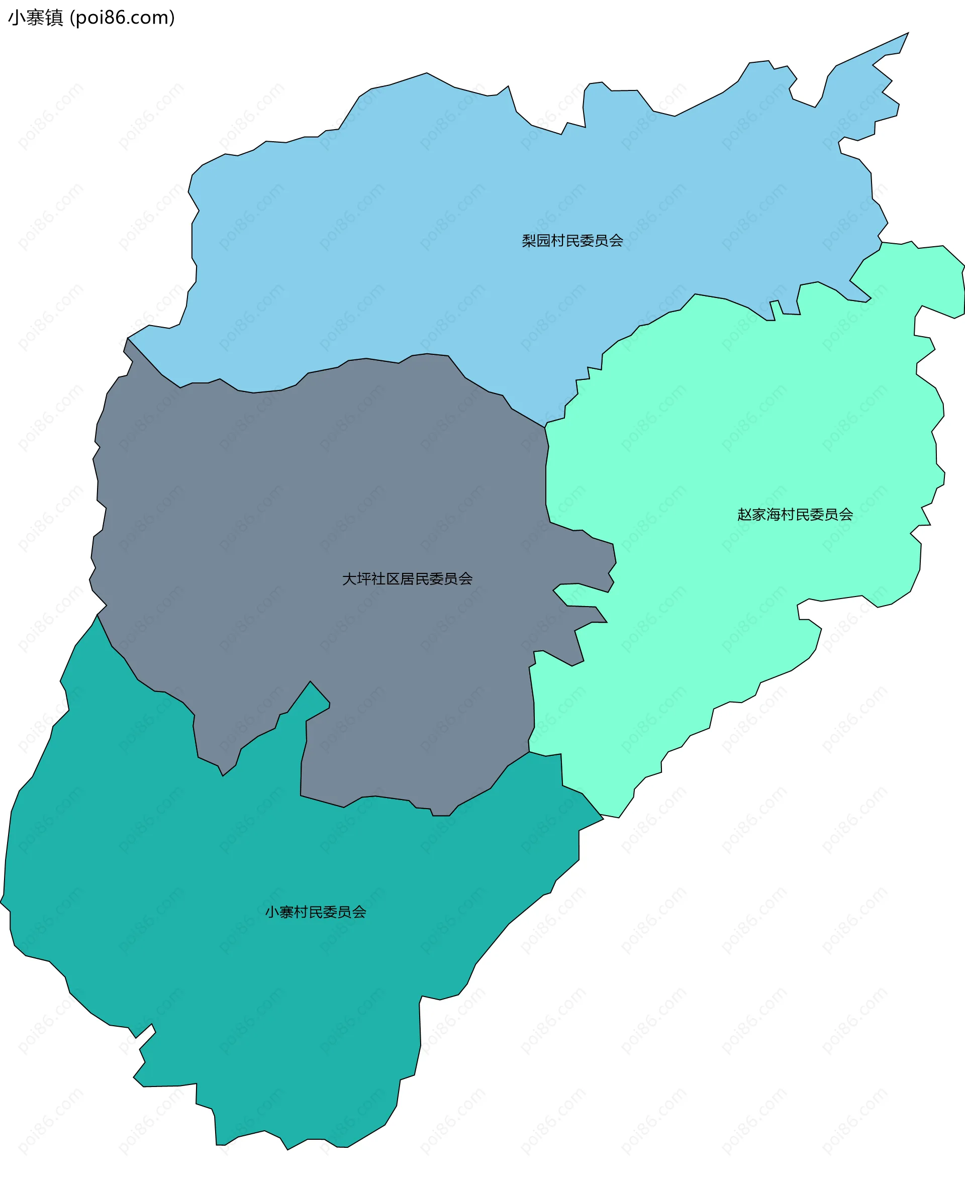 小寨镇边界地图(五级行政区划)