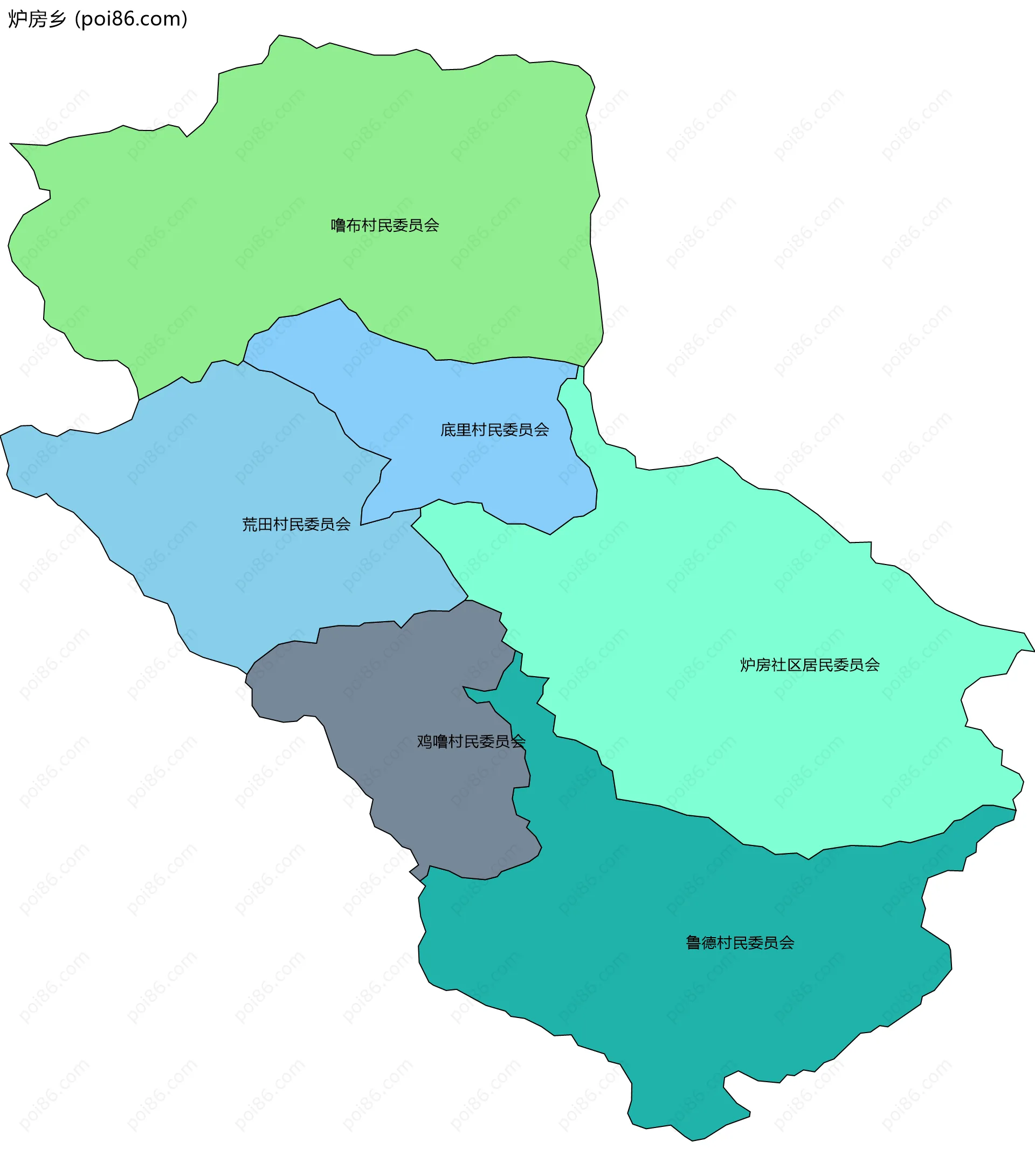 炉房乡边界地图(五级行政区划)