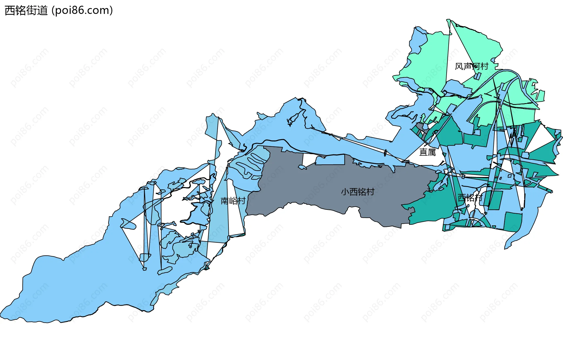 西铭街道边界地图(五级行政区划)