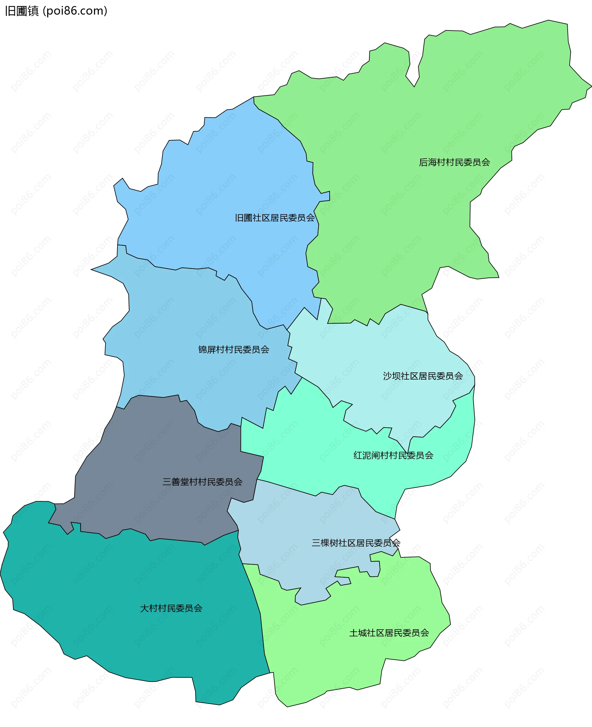 旧圃镇边界地图(五级行政区划)