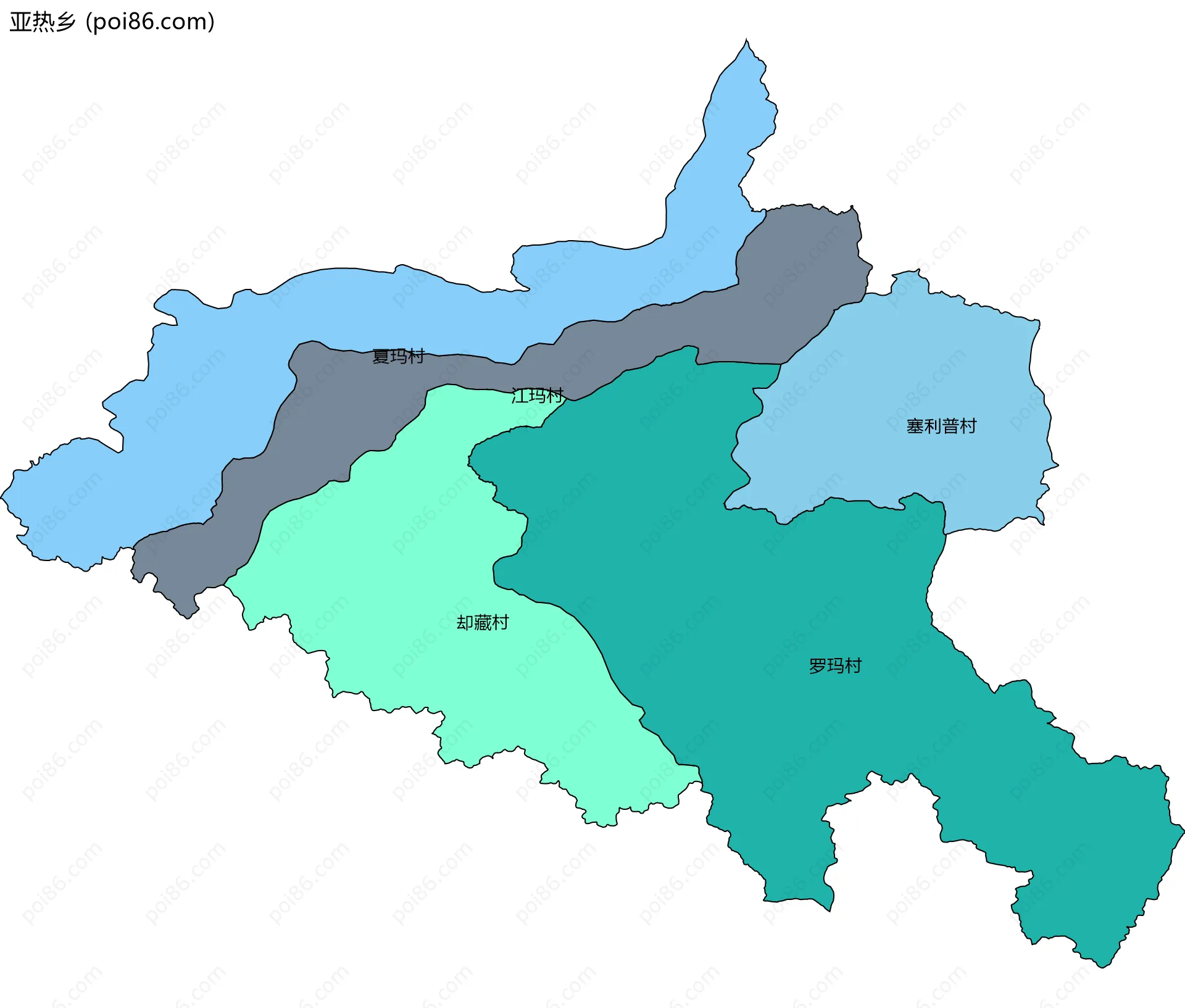 亚热乡边界地图(五级行政区划)