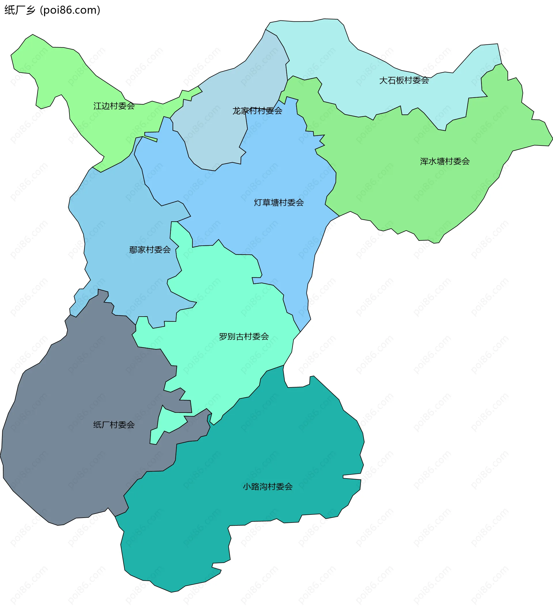 纸厂乡边界地图(五级行政区划)