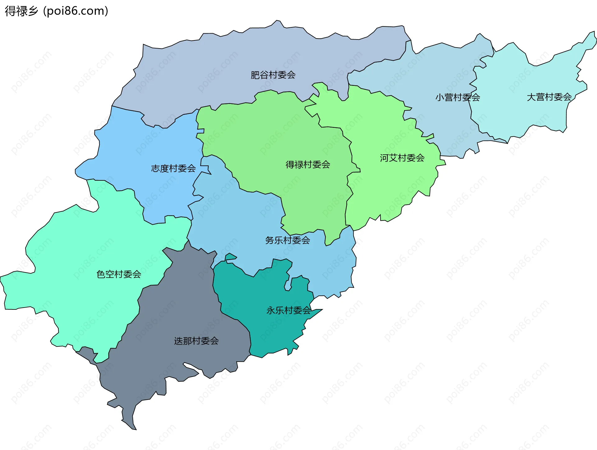 得禄乡边界地图(五级行政区划)