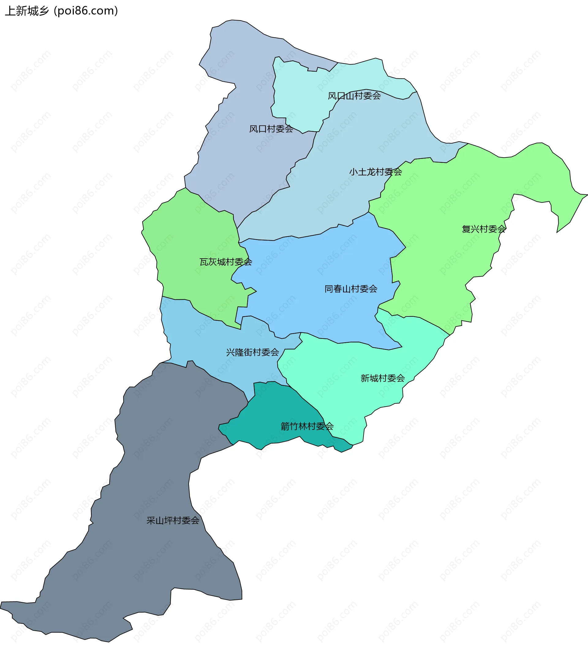 上新城乡边界地图(五级行政区划)