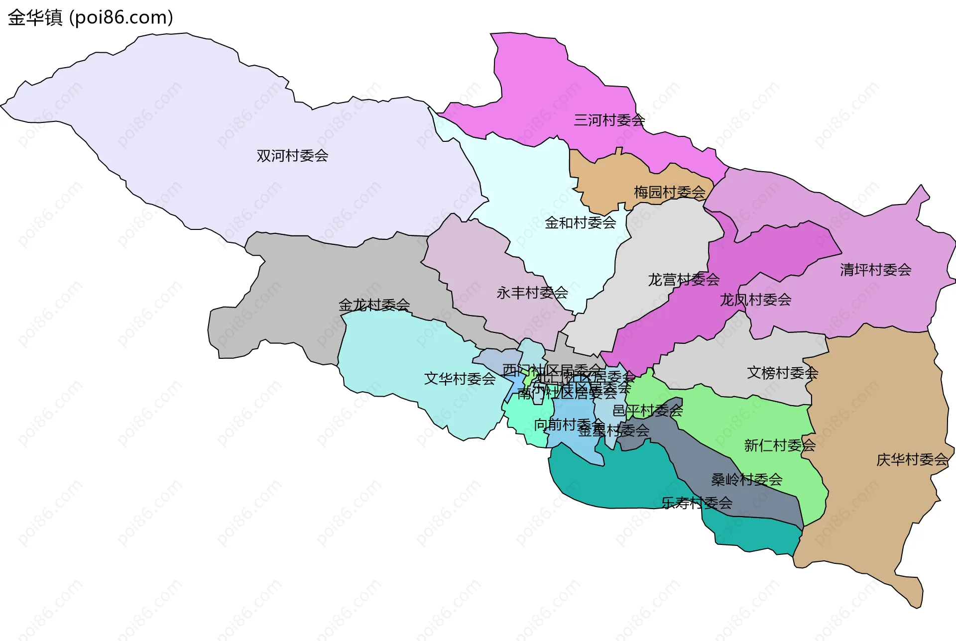 金华镇边界地图(五级行政区划)