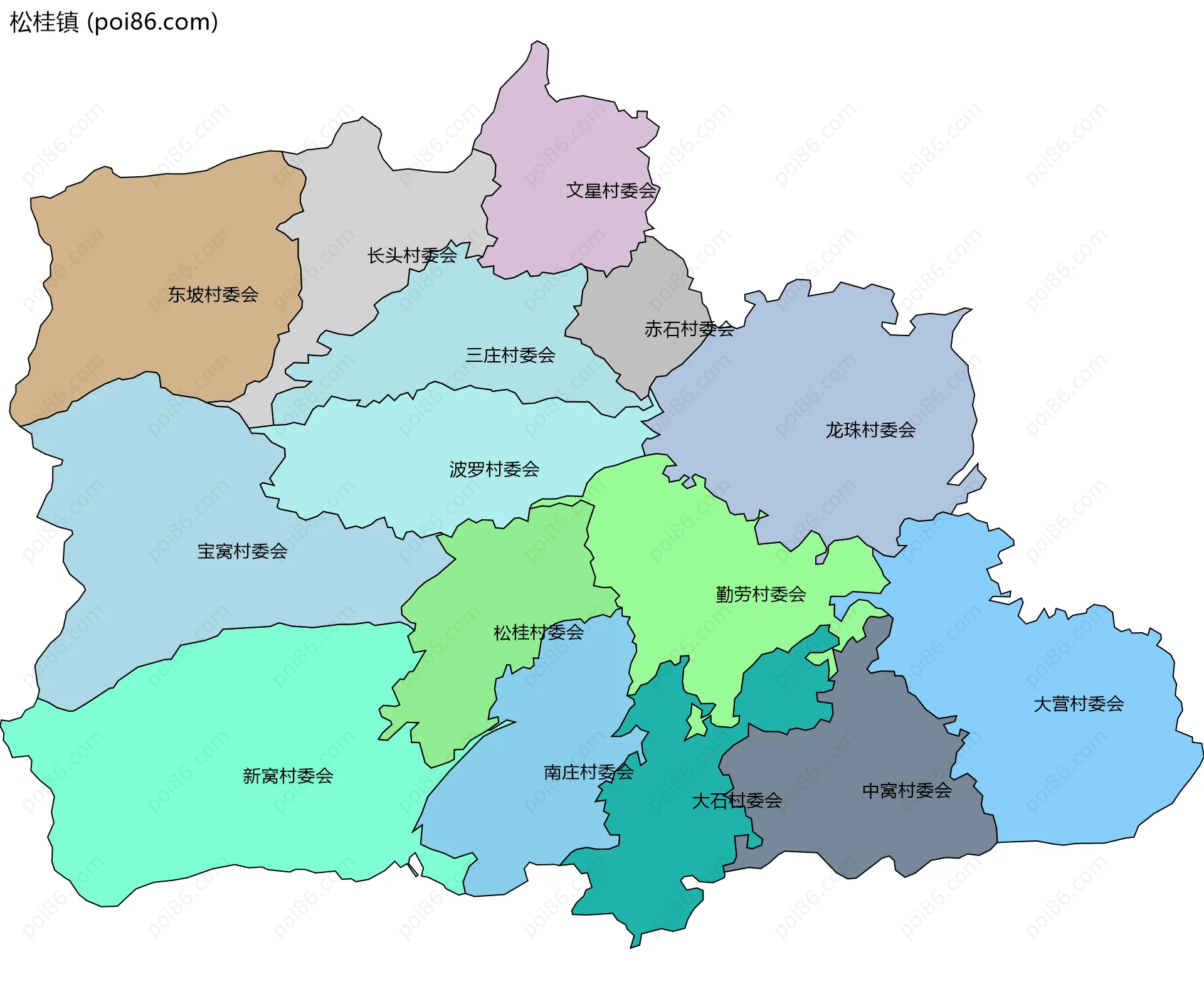 松桂镇边界地图(五级行政区划)