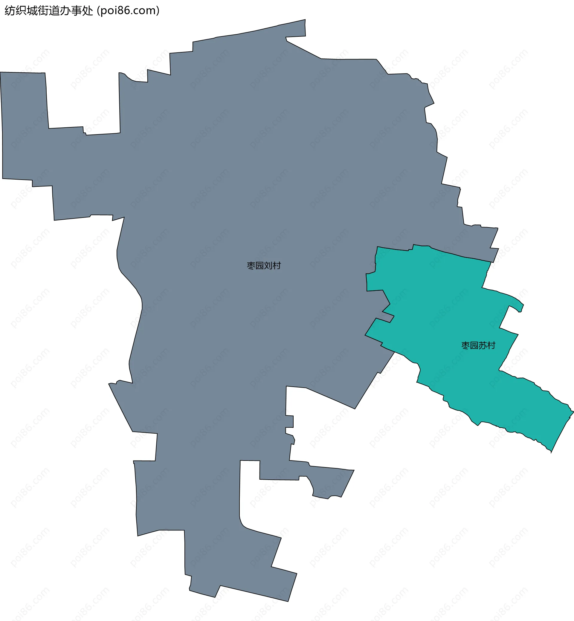 纺织城街道办事处边界地图(五级行政区划)
