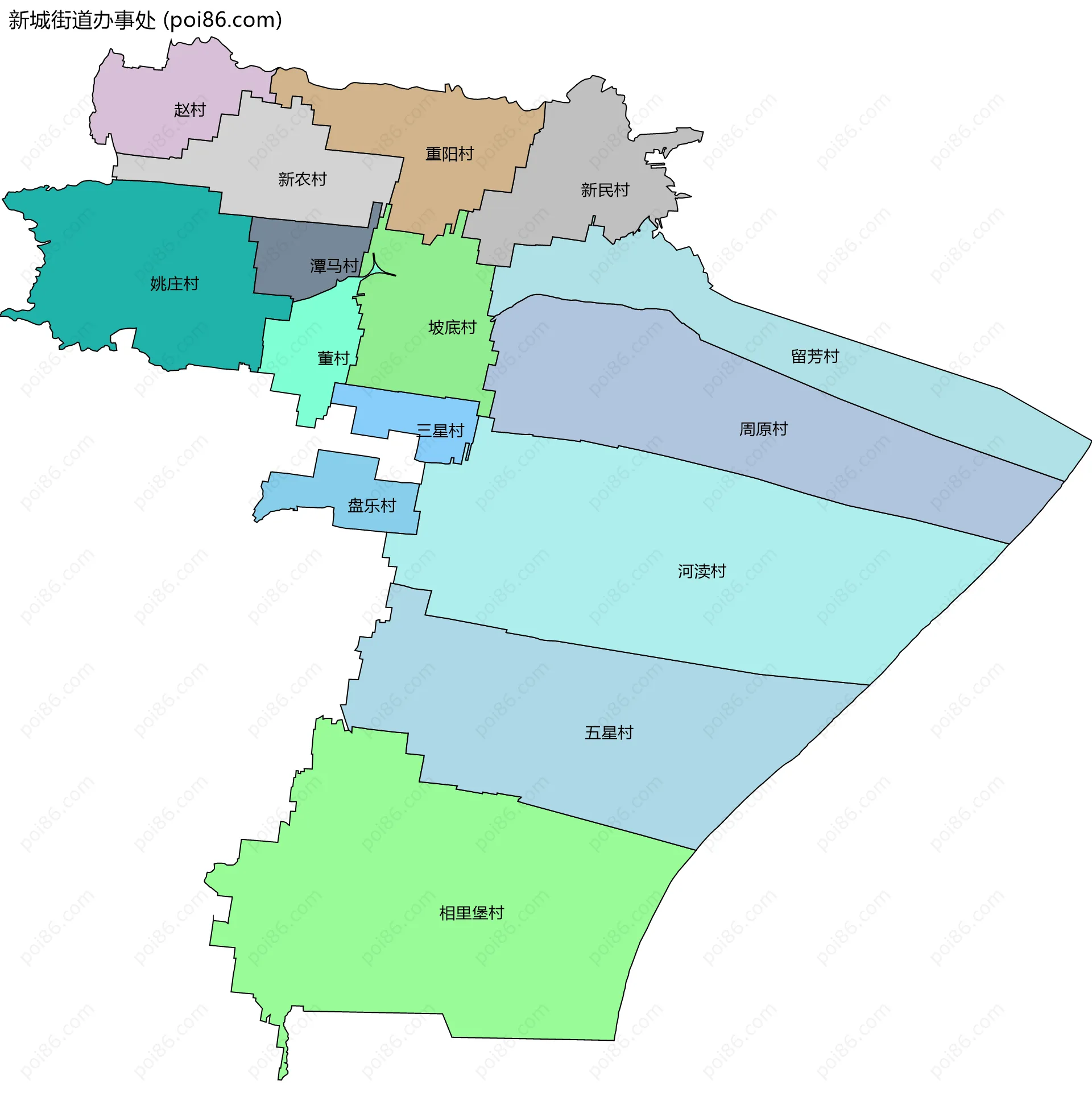 新城街道办事处边界地图(五级行政区划)
