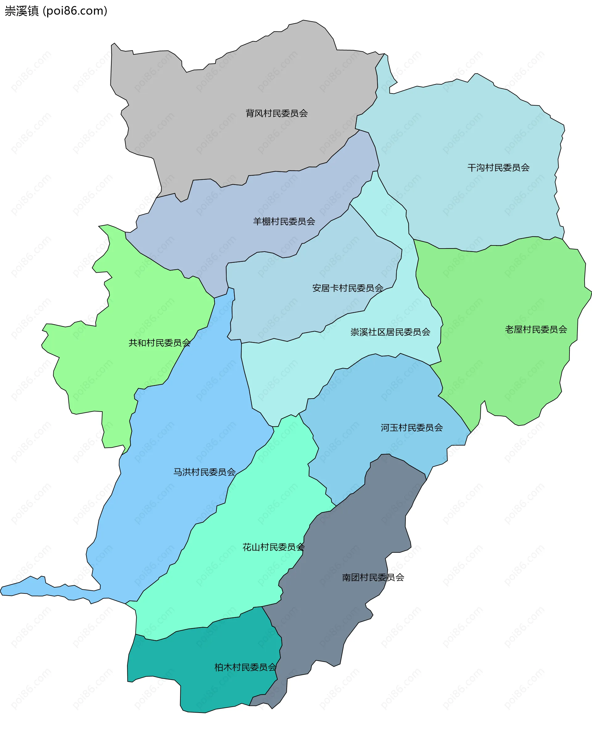 崇溪镇边界地图(五级行政区划)