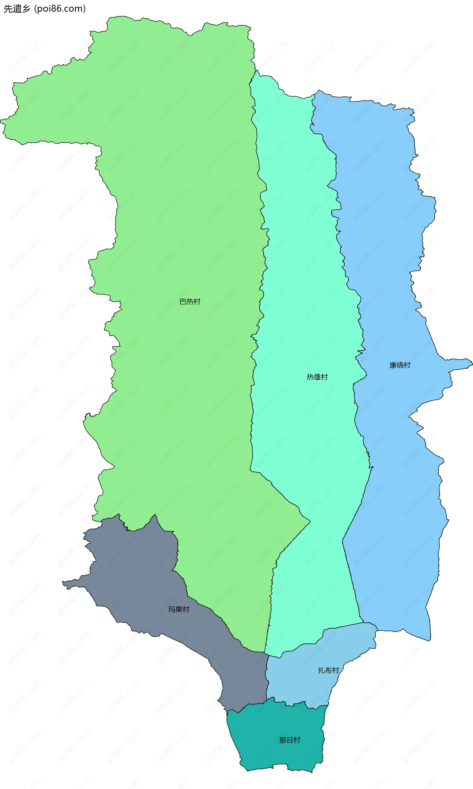 先遣乡边界地图(五级行政区划)