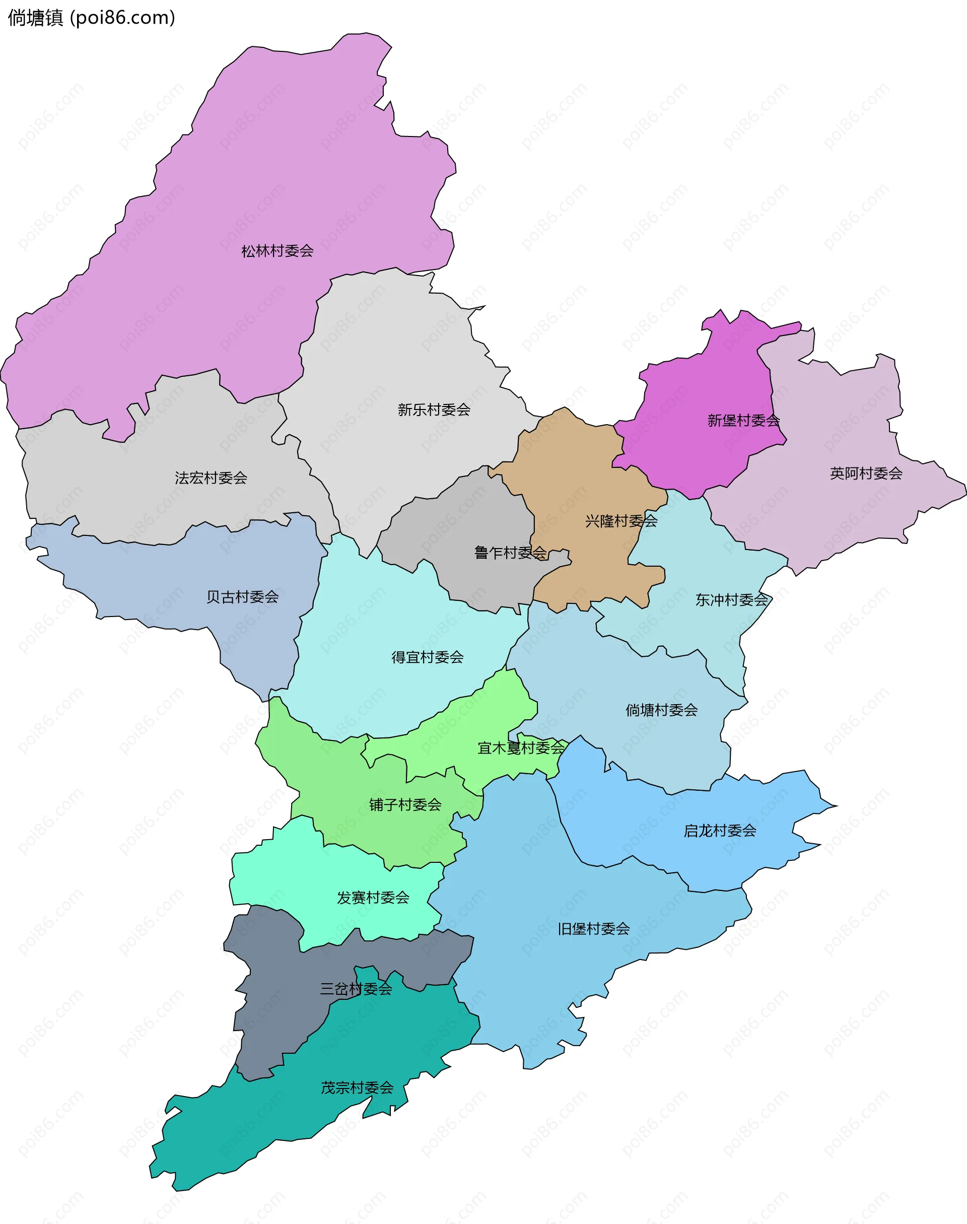 倘塘镇边界地图(五级行政区划)