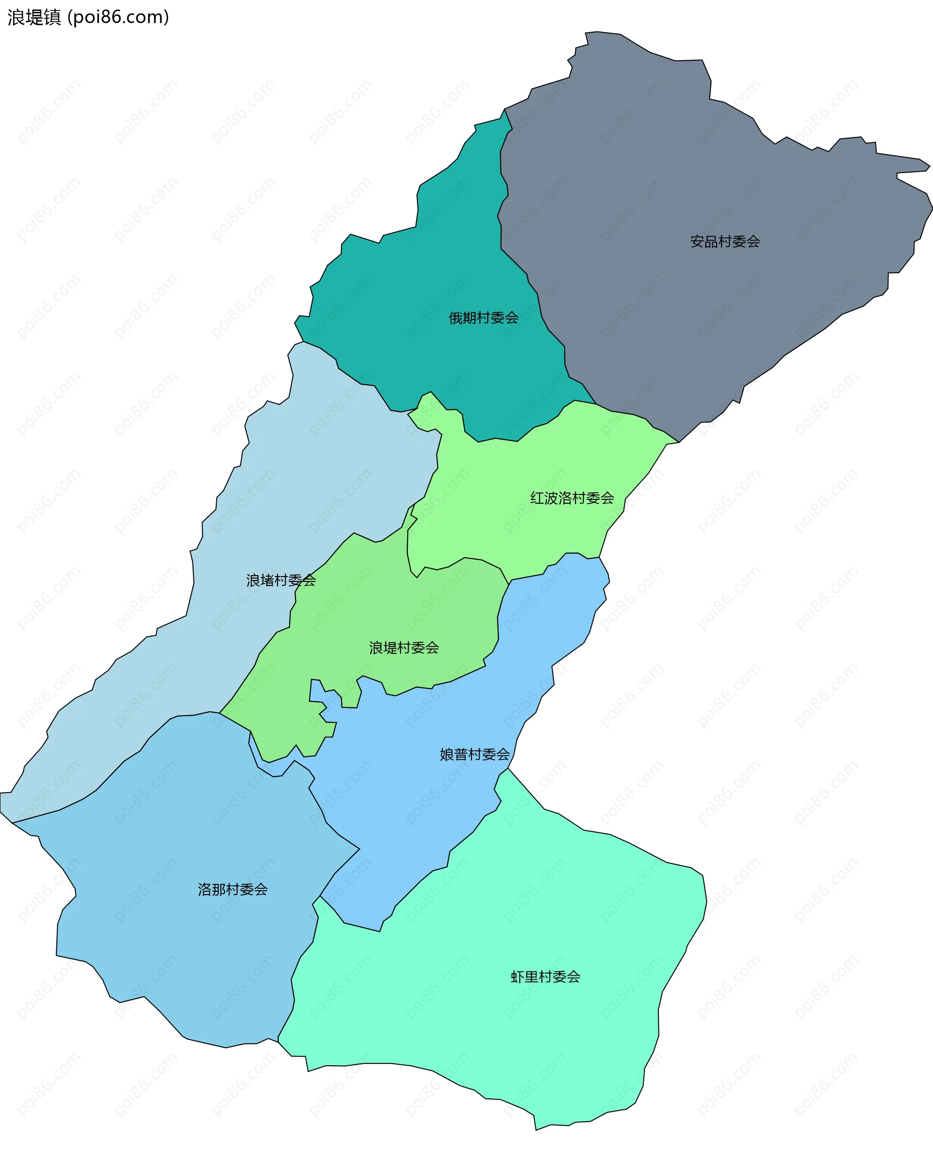 浪堤镇边界地图(五级行政区划)