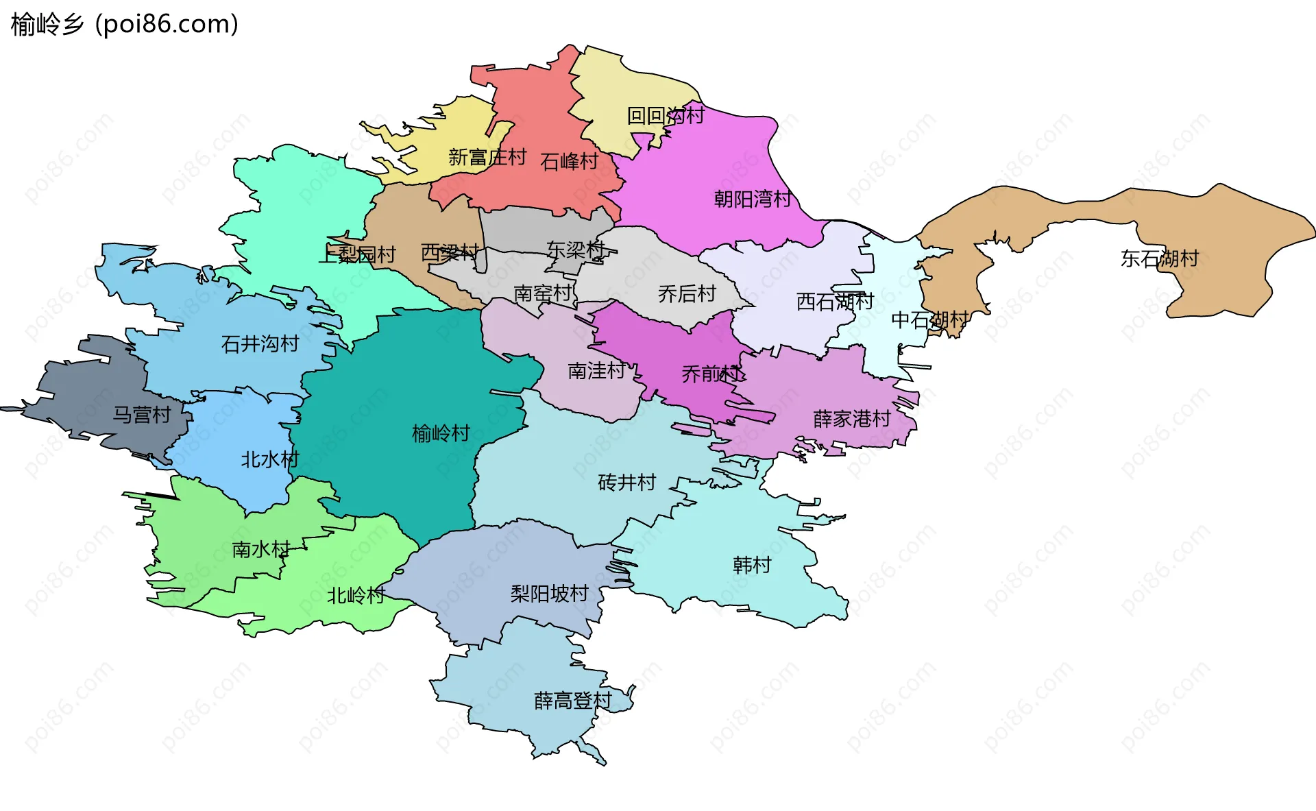 榆岭乡边界地图(五级行政区划)