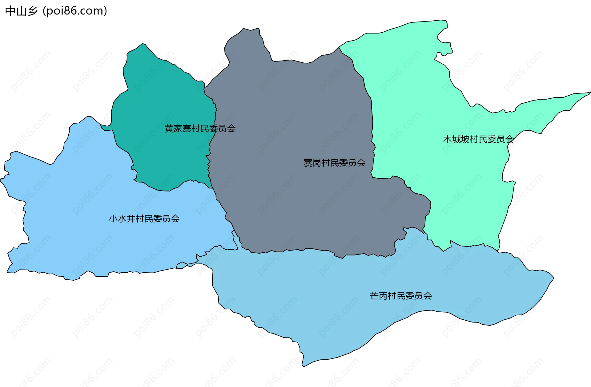 中山乡边界地图(五级行政区划)