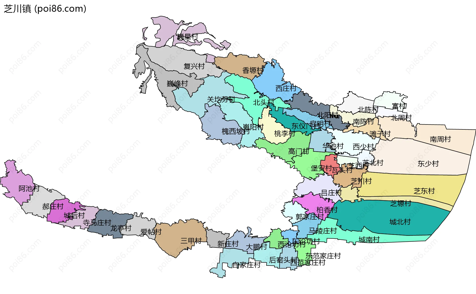 芝川镇边界地图(五级行政区划)